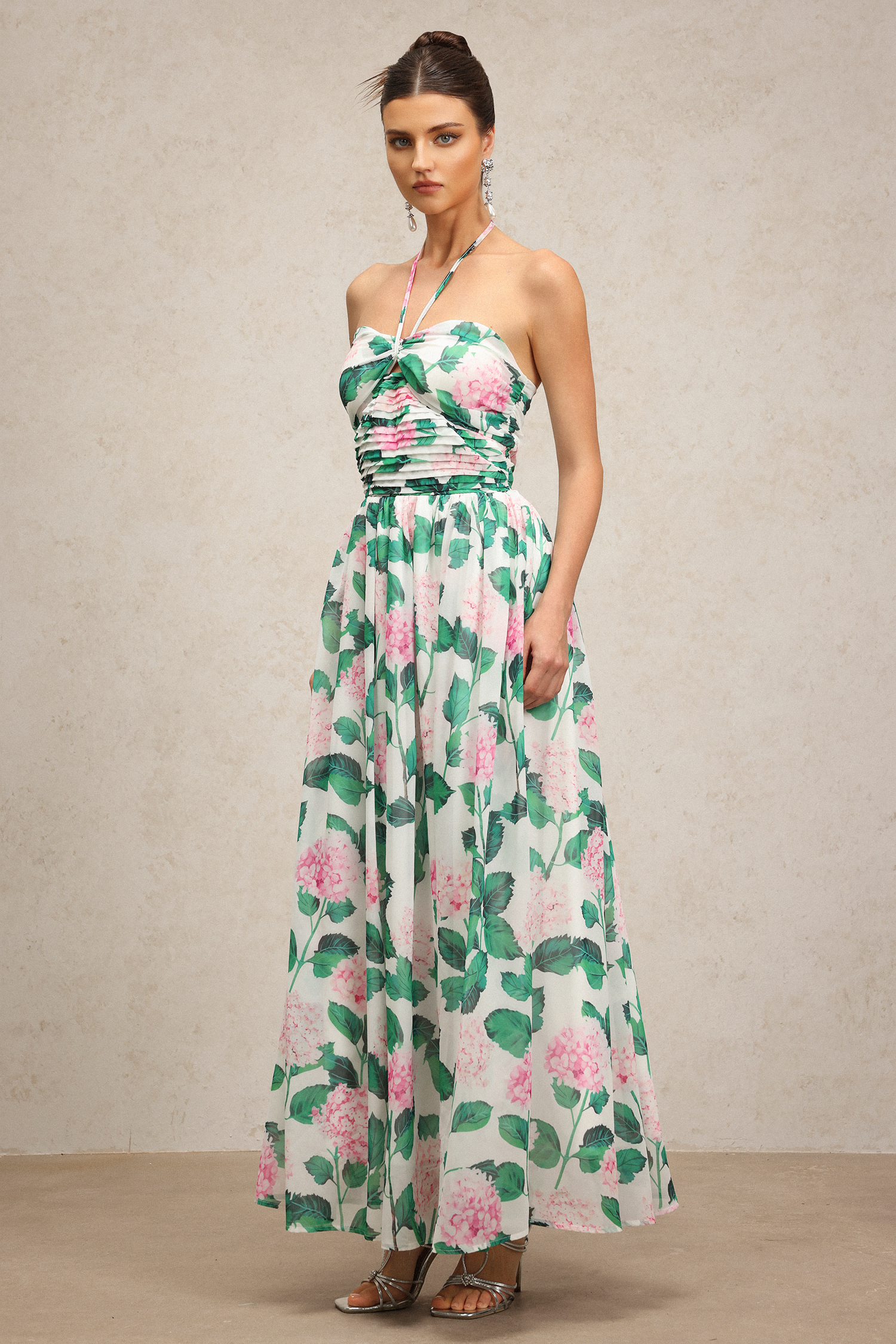 Vedasa Halter Floral Printed Maxi Dress
