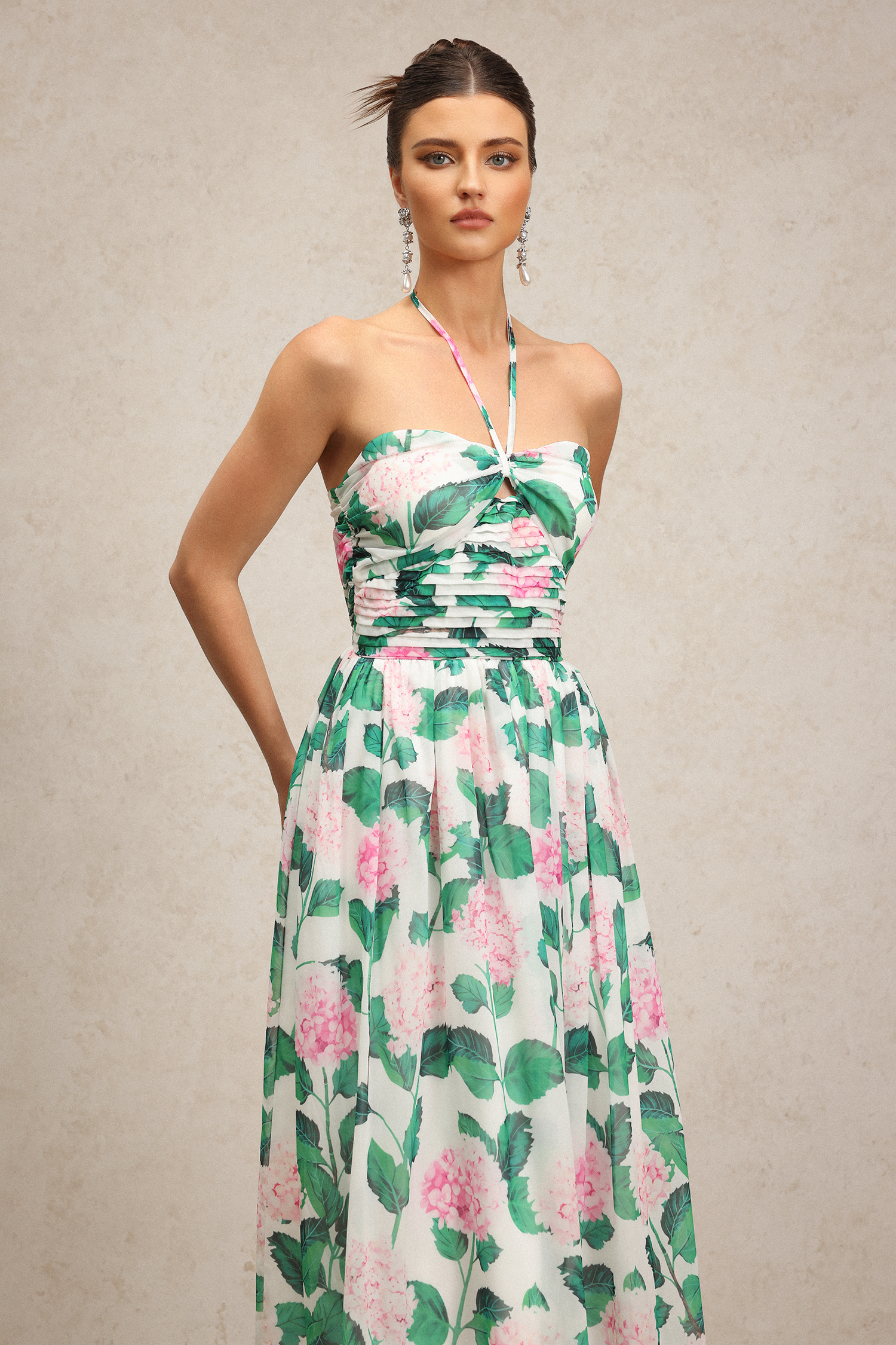 Vedasa Halter Floral Printed Maxi Dress