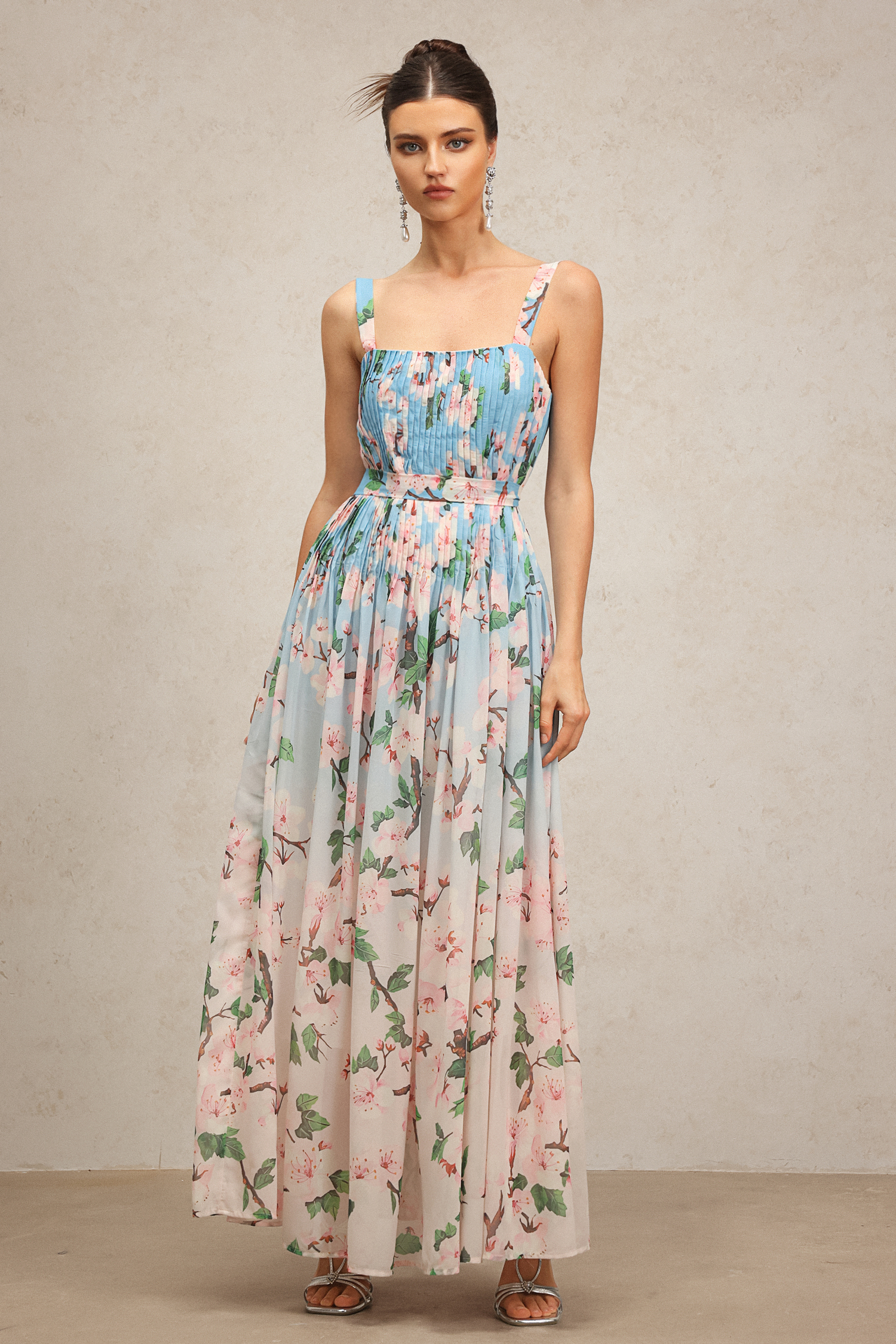 Nadine Halter Floral Printed Folds Maxi Dress