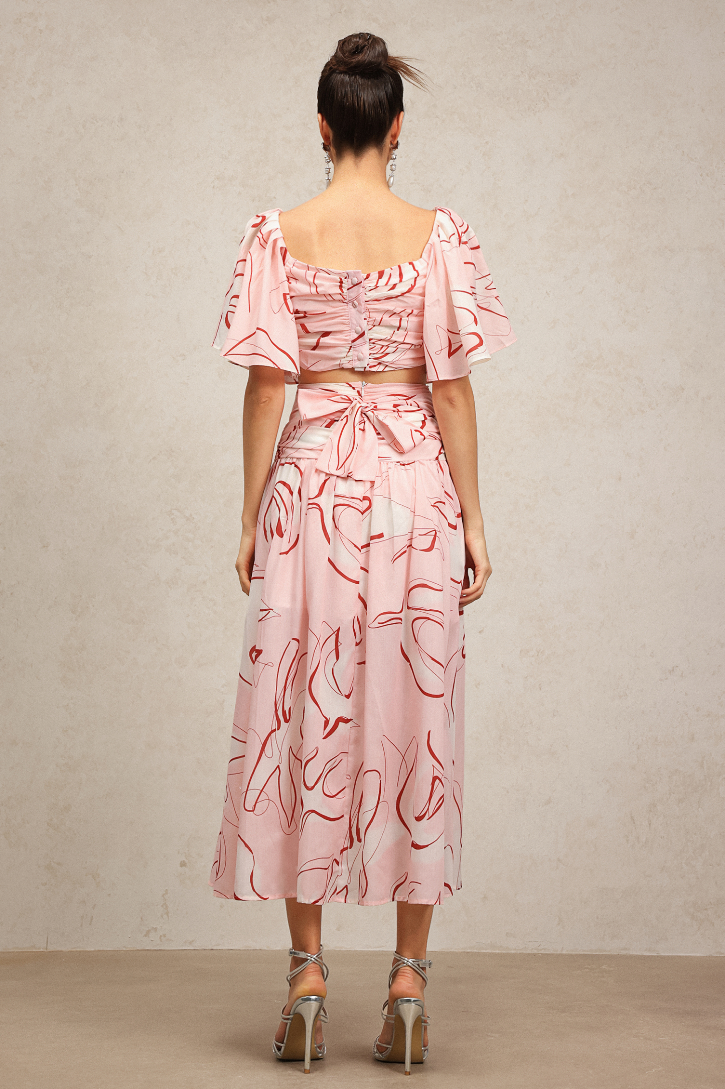 Jillian Puff Short Sleeves Printed Folds Maxi Dress