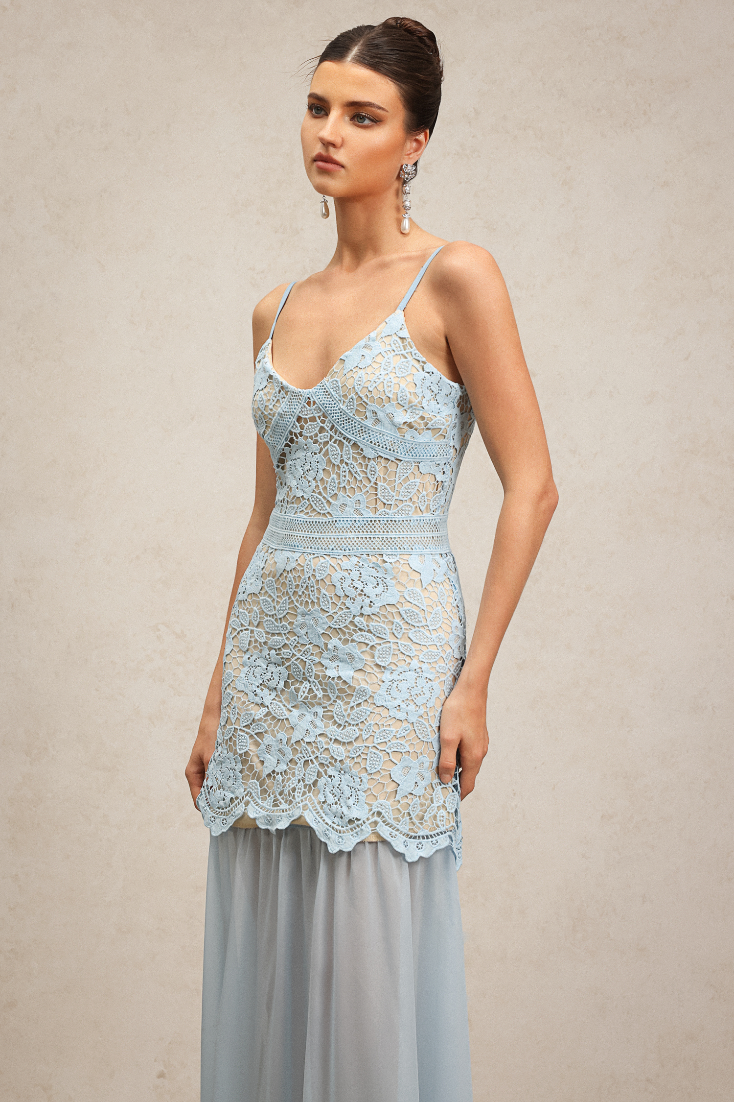 Farrah Halter Flowers Lace Maxi Dress