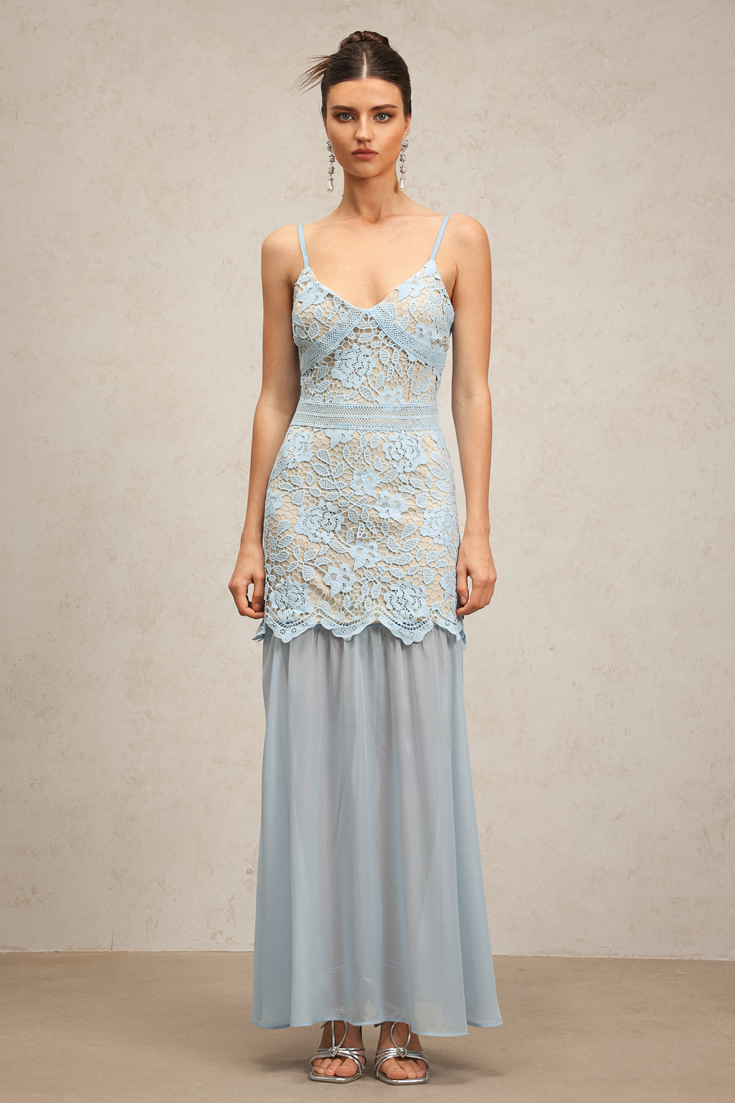 Farrah Halter Flowers Lace Maxi Dress