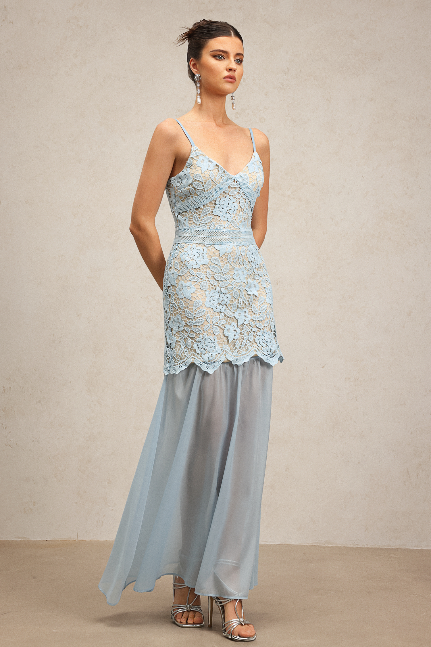 Farrah Halter Flowers Lace Maxi Dress