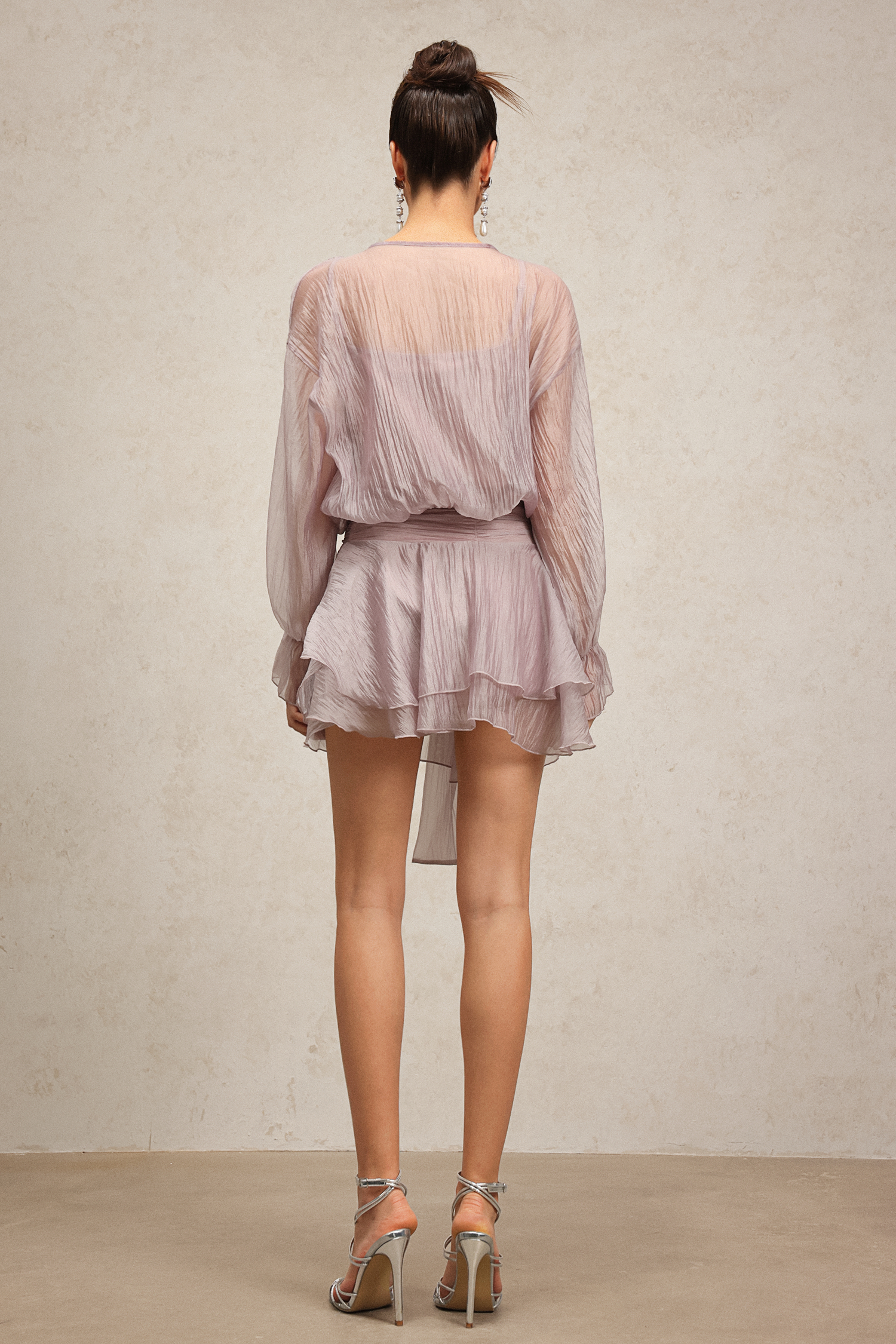 Mignon Long Sleeves Flowers Mini Dress