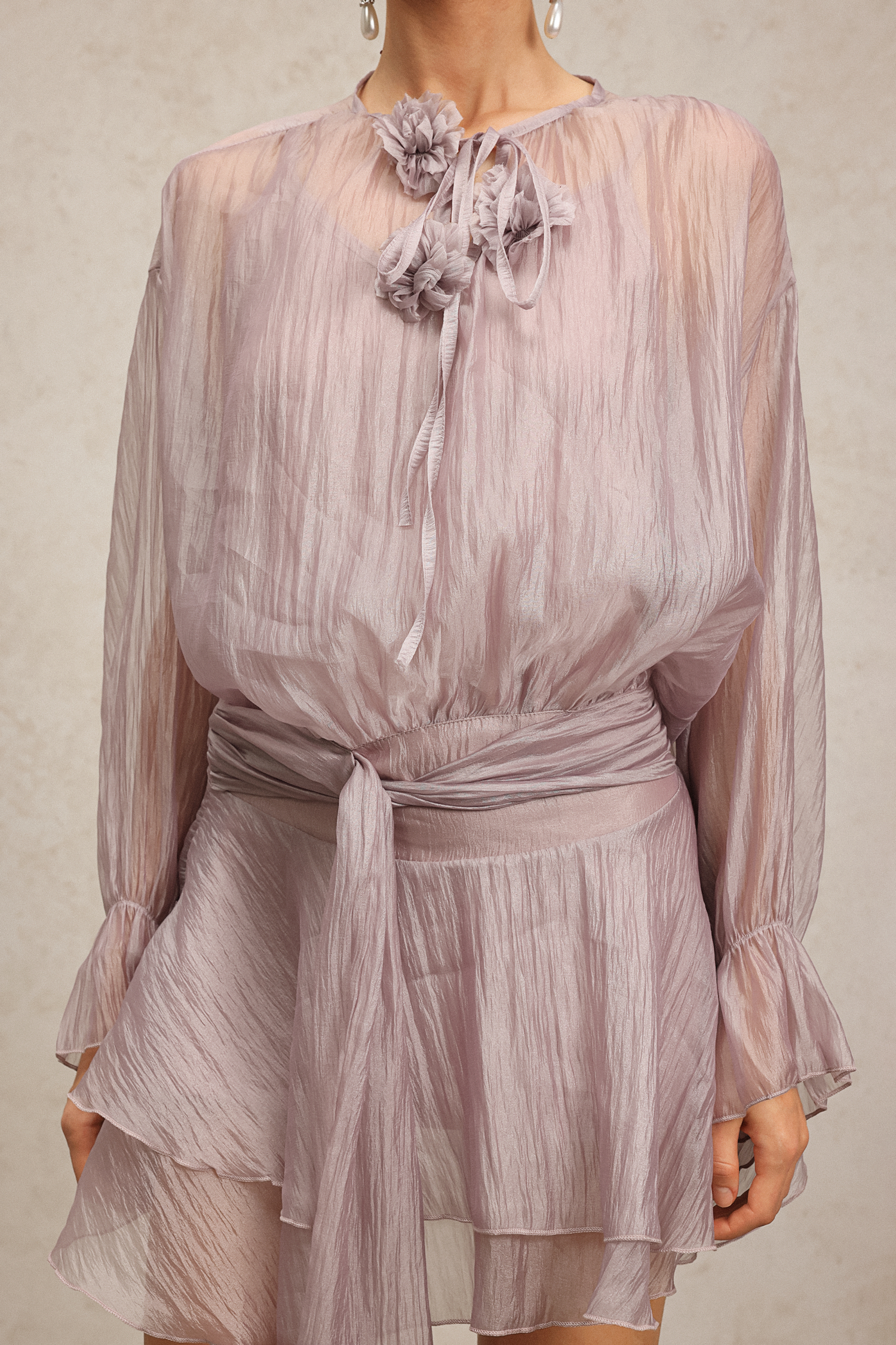 Mignon Long Sleeves Flowers Mini Dress