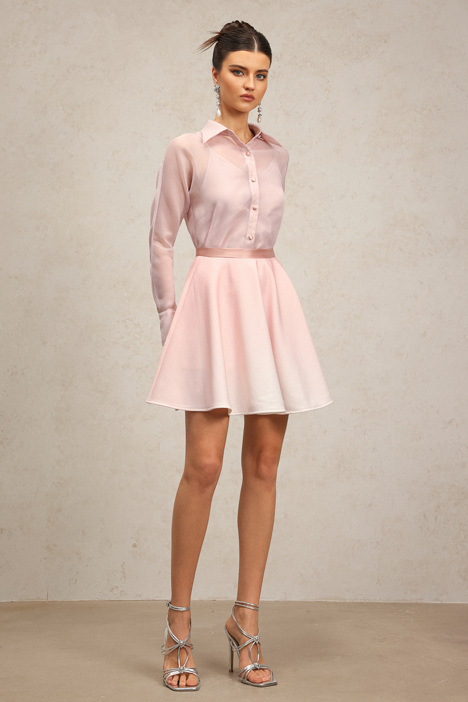Lestie Lapel Long Sleeves Top And Skirt Two-Piece Set