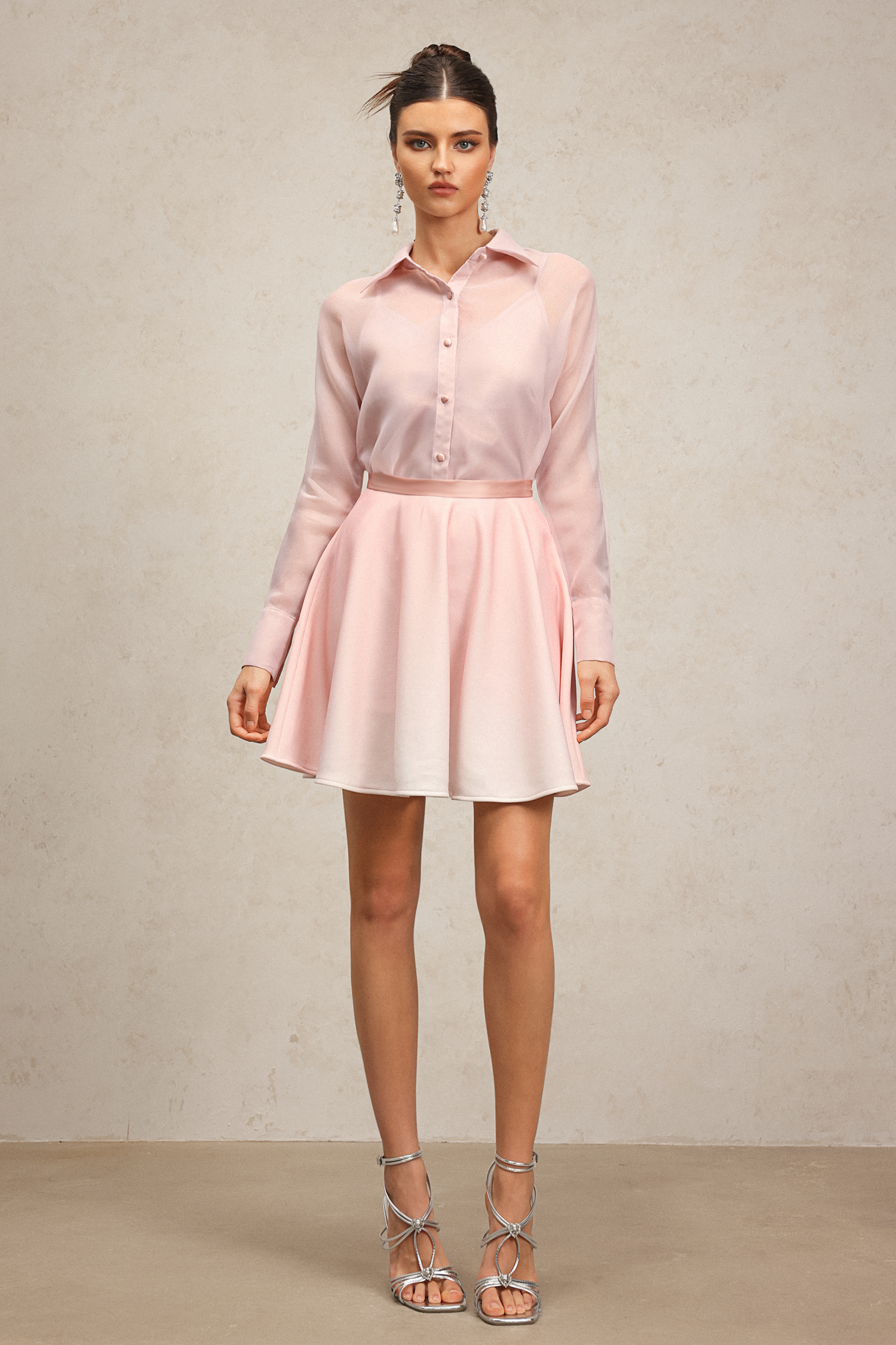 Lestie Lapel Long Sleeves Top And Skirt Two-Piece Set