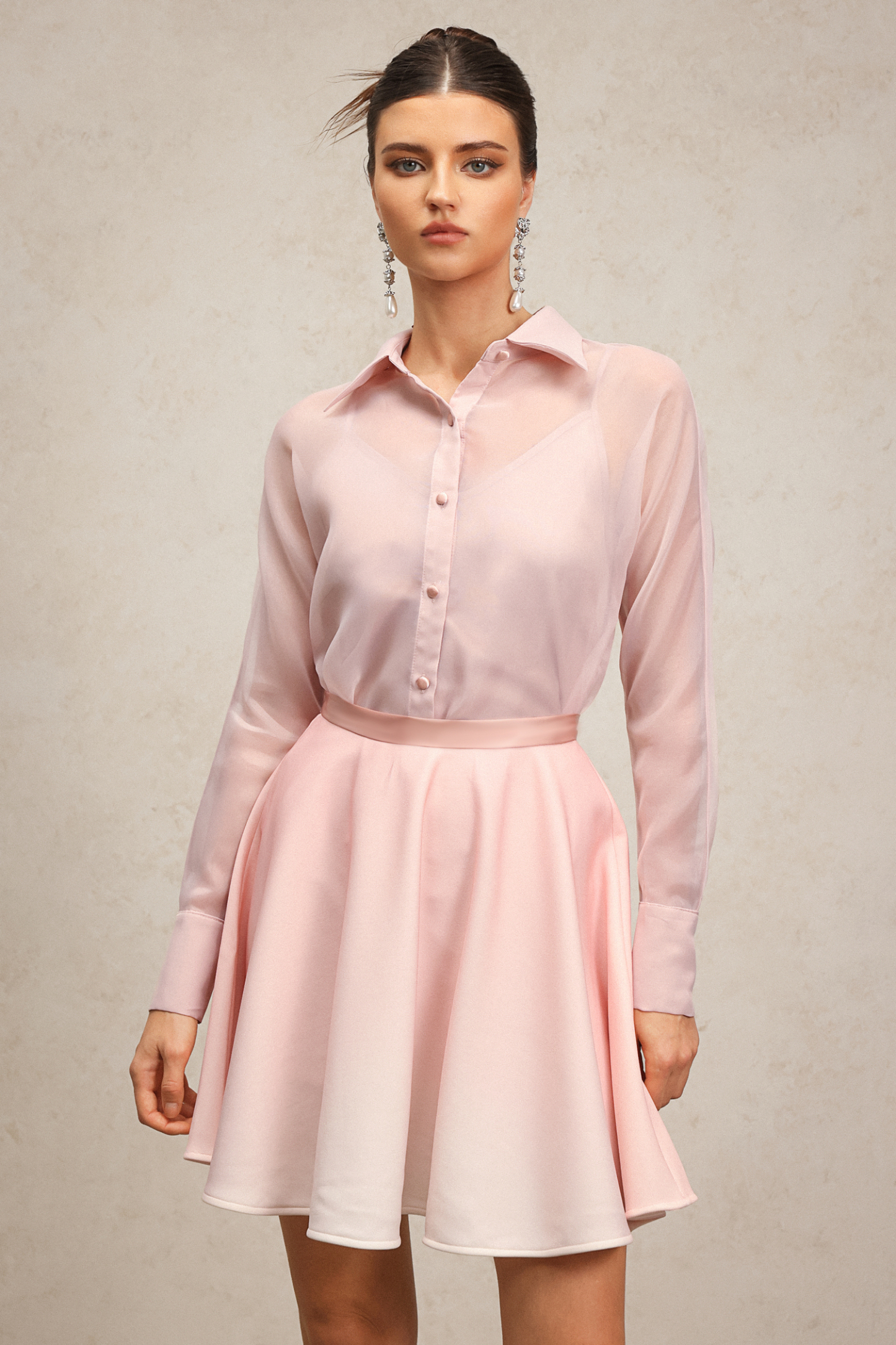 Lestie Lapel Long Sleeves Top And Skirt Two-Piece Set