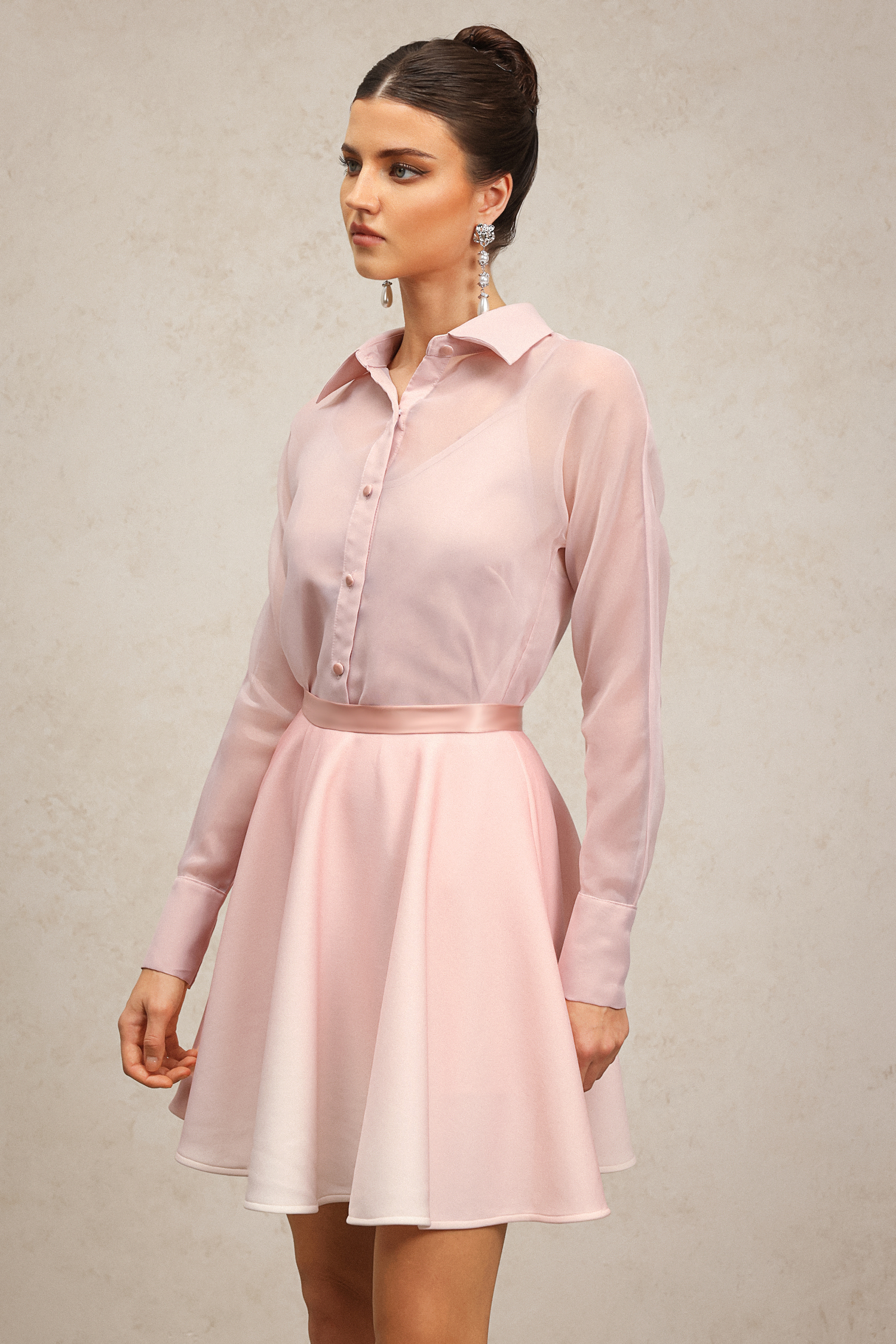 Lestie Lapel Long Sleeves Top And Skirt Two-Piece Set