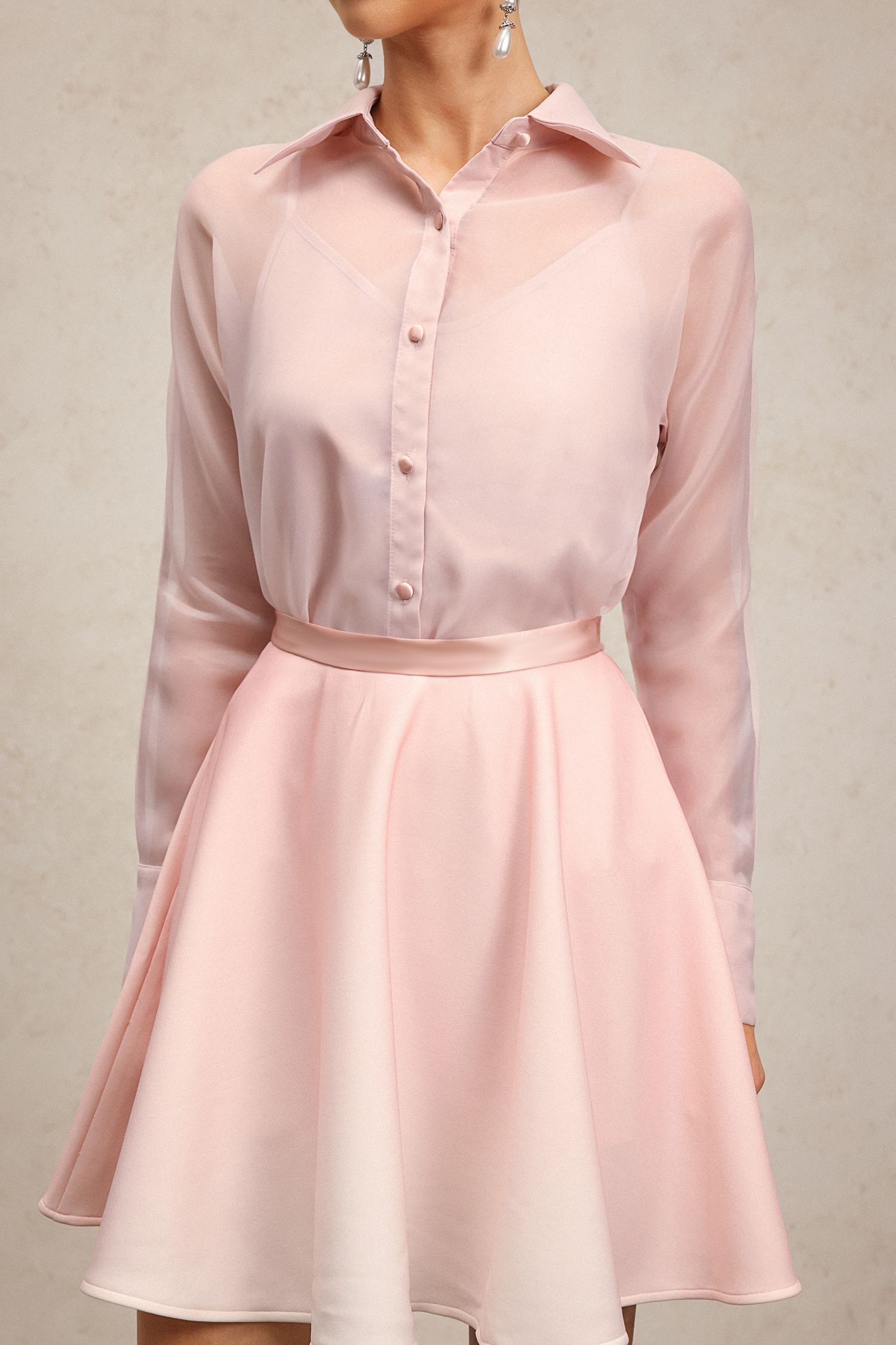 Lestie Lapel Long Sleeves Top And Skirt Two-Piece Set