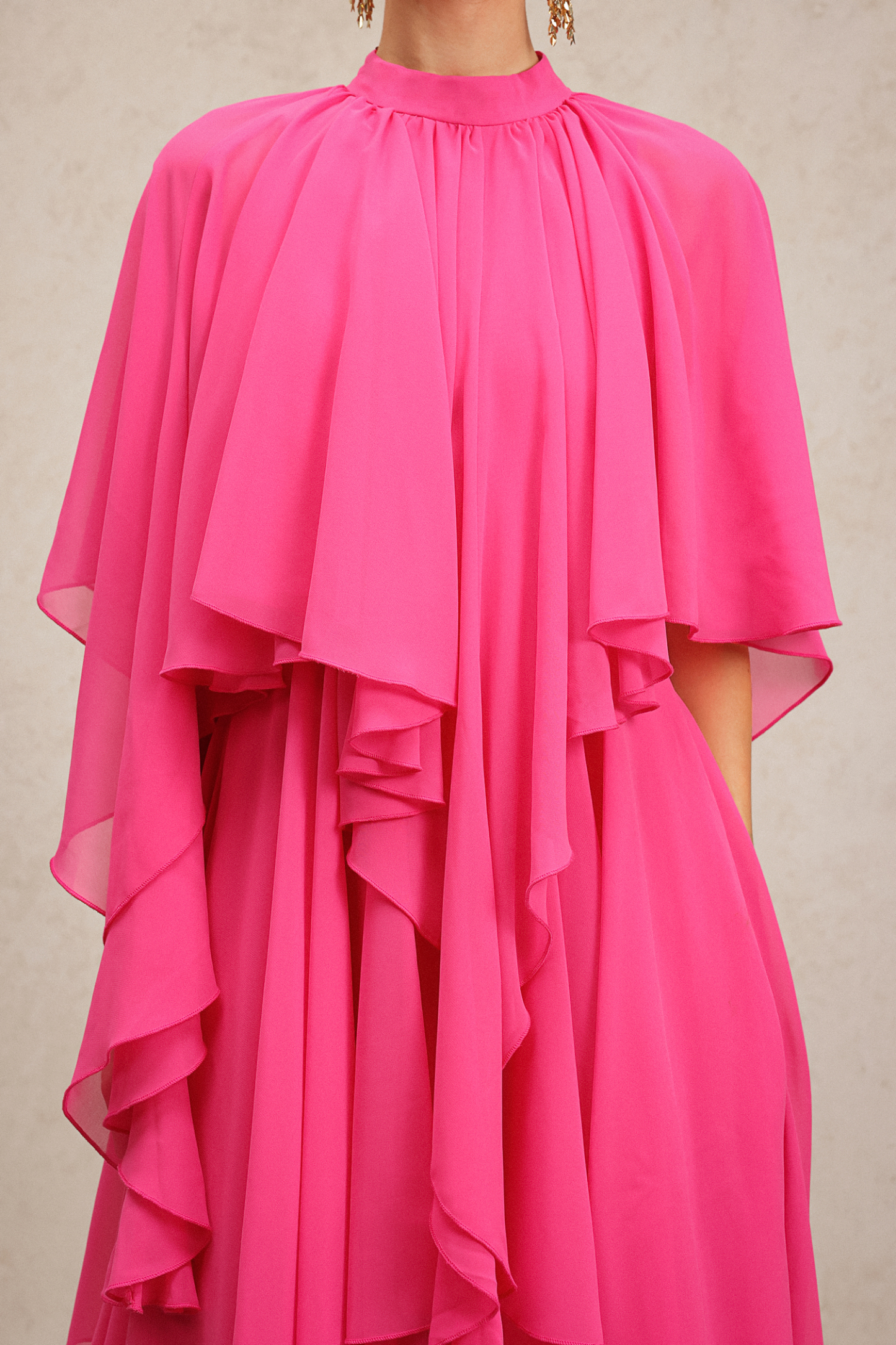 Kimivi Asymmetric Elbow Sleeves Folds Maxi Dress