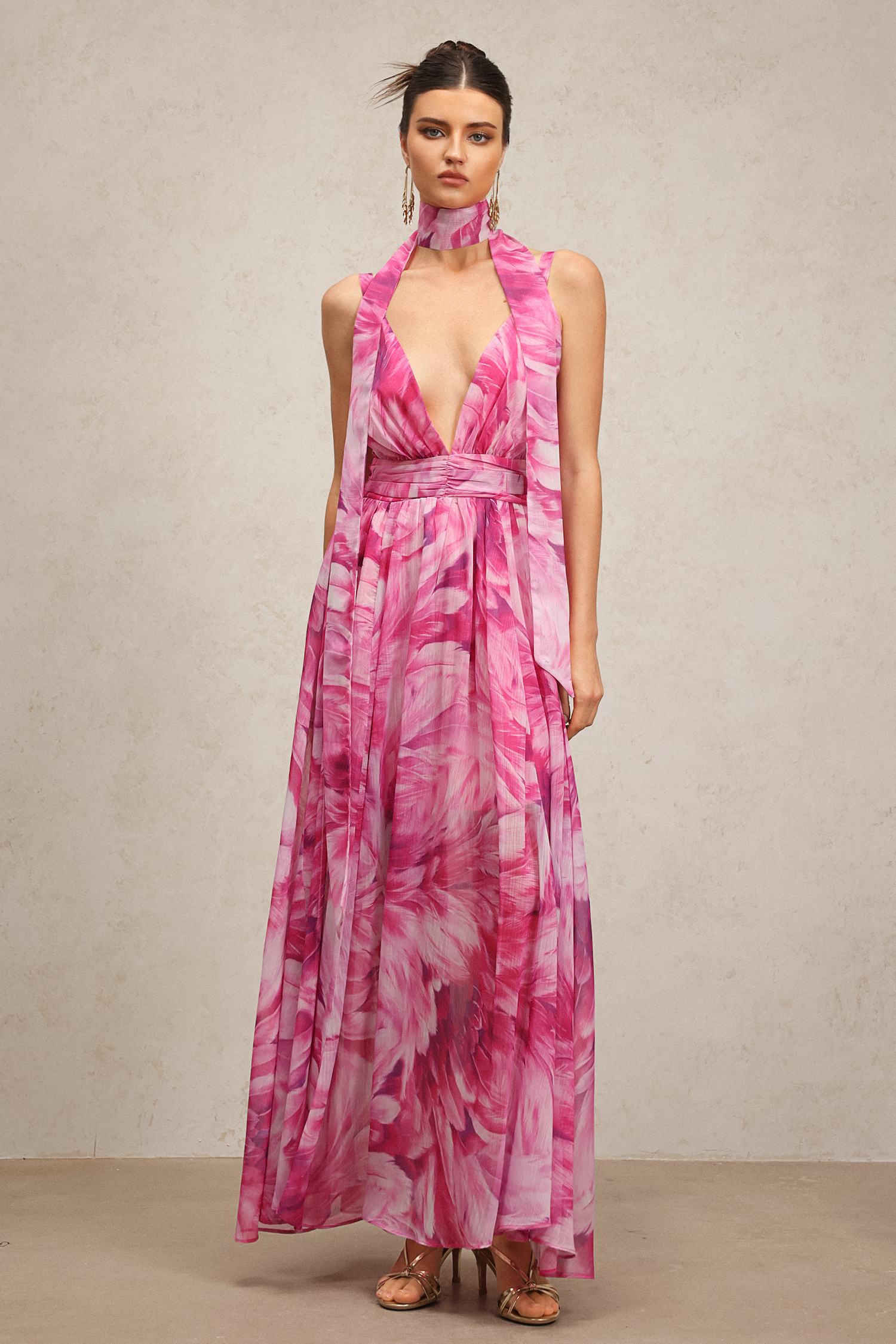 Terlyn Halter Printed Streamer Maxi Dress