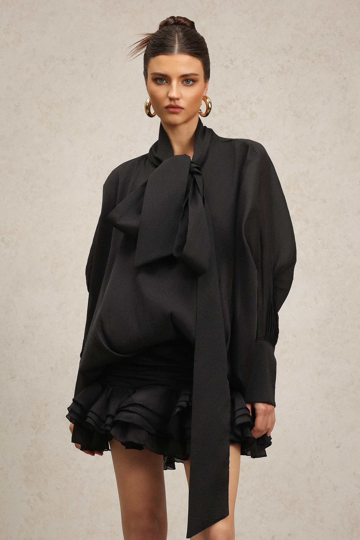 Doro Long Sleeves Layered Folds Mini Dress