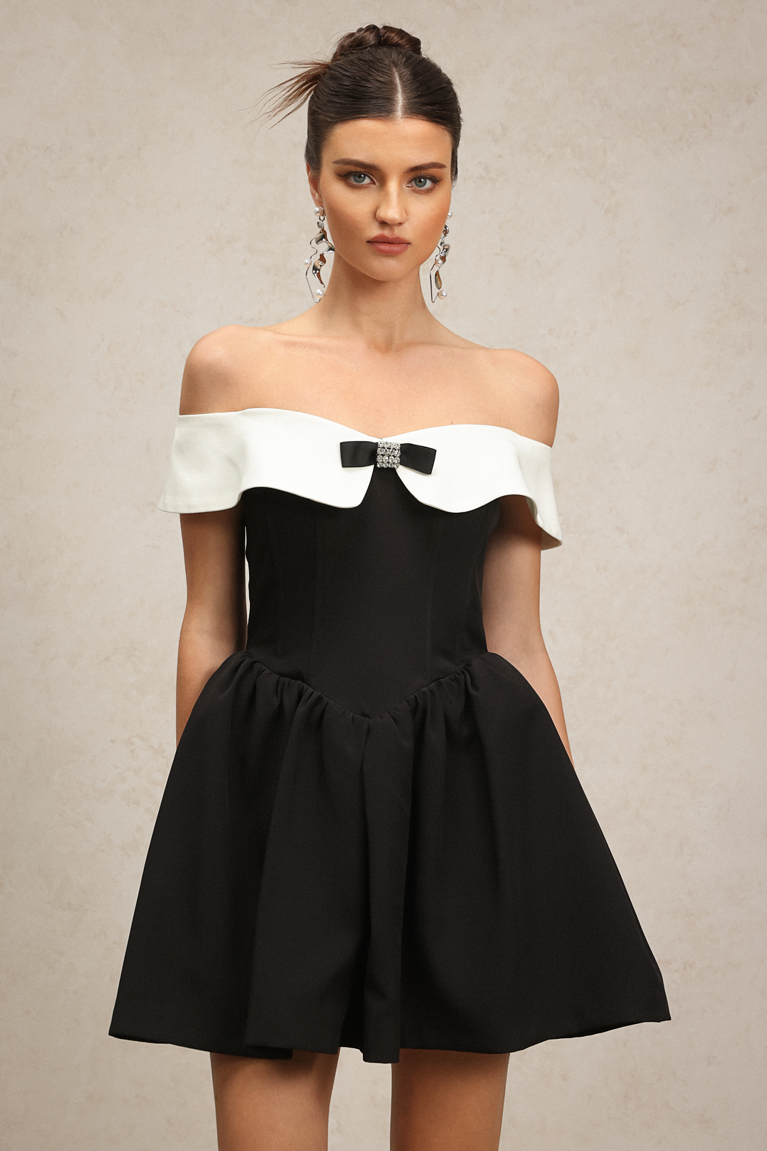 Dorie Off-the-Shoulder Bow Mini Dress