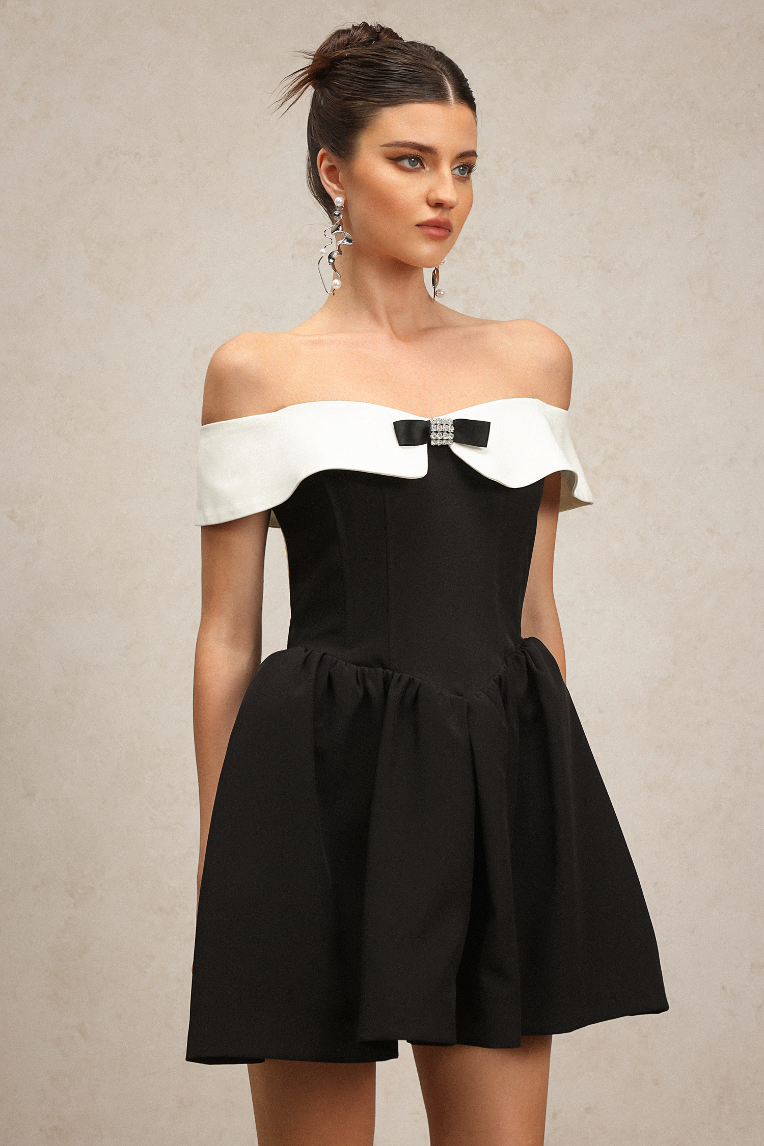 Dorie Off-the-Shoulder Bow Mini Dress