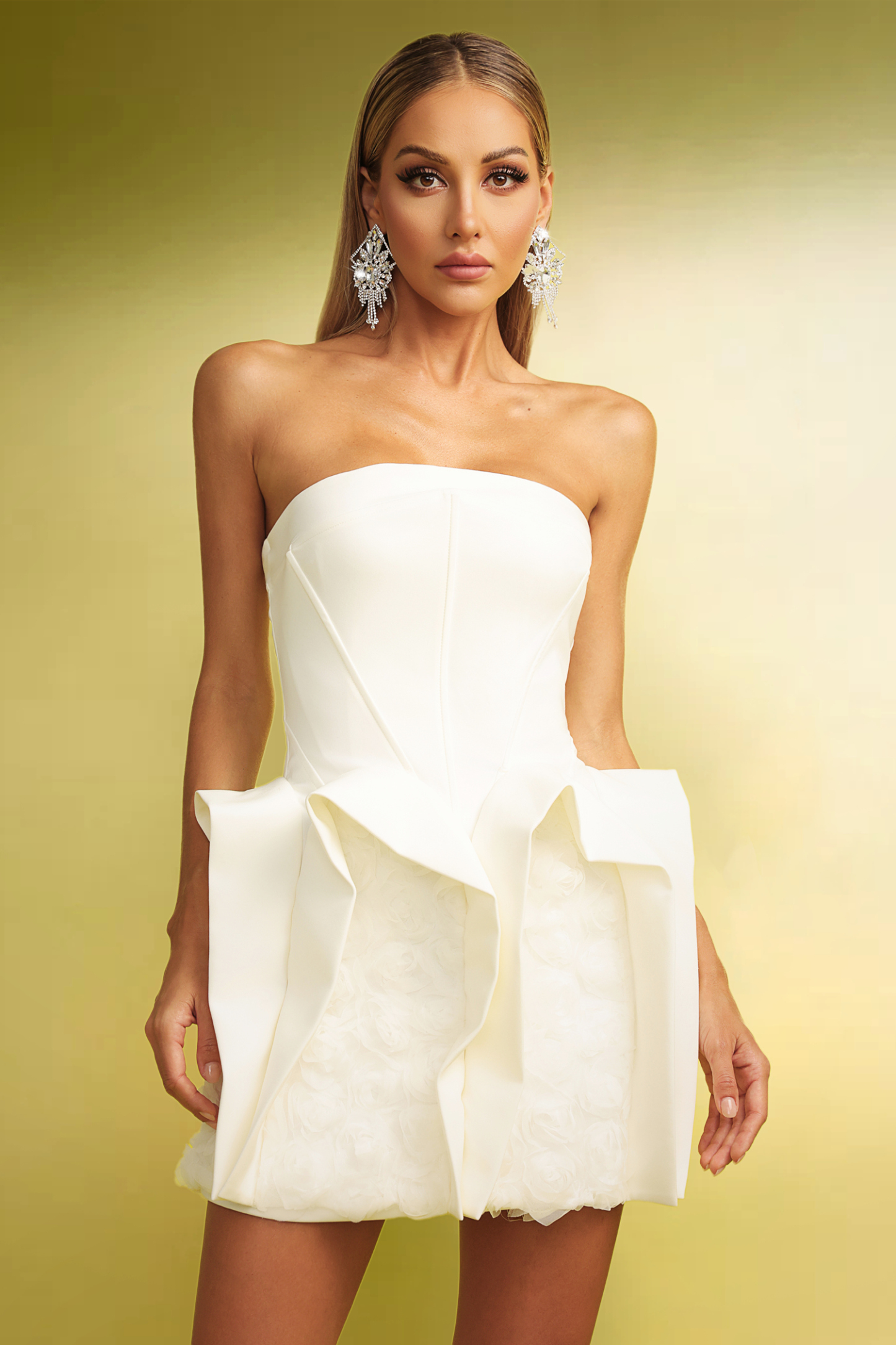 Sheath Strapless  Flowers Mini Dress