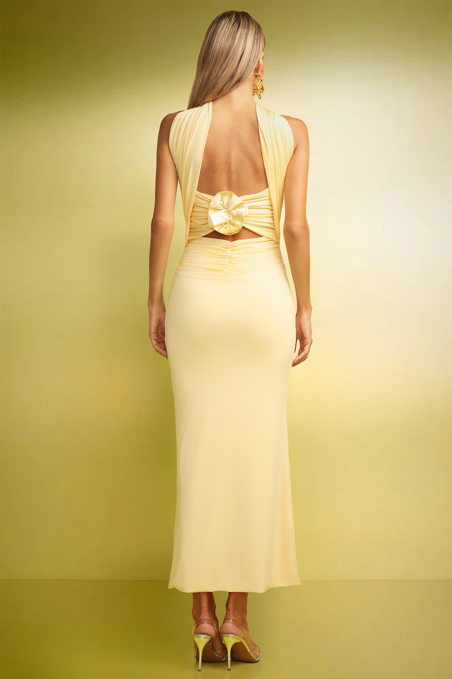 Kaxani Strapless Slim Flowers Backless Maxi Dress