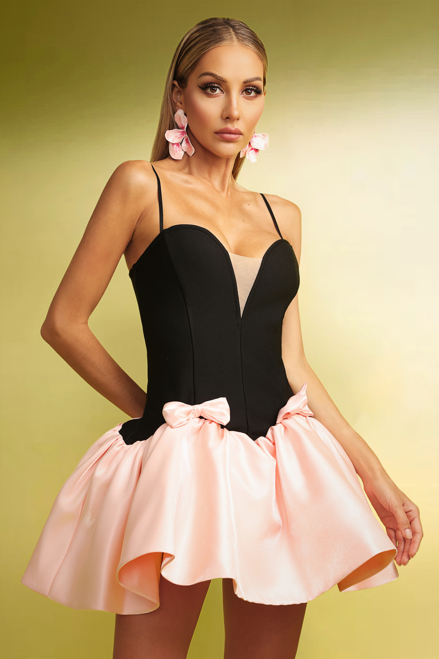 Polasa Sleeveless V-Neck Bow Bandage Mini Dress