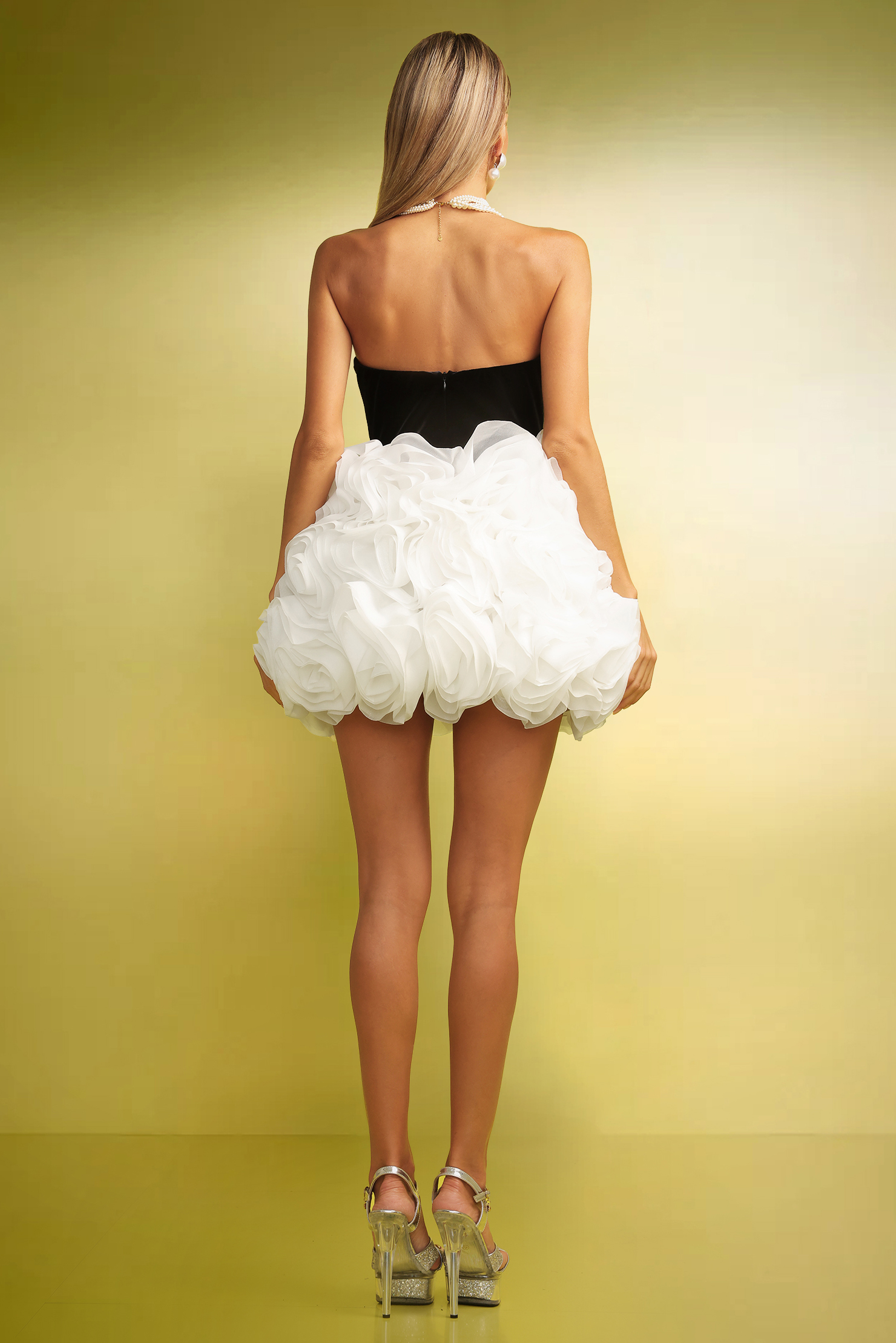 Yogi Strapless Falbala Velvet Mini Dress