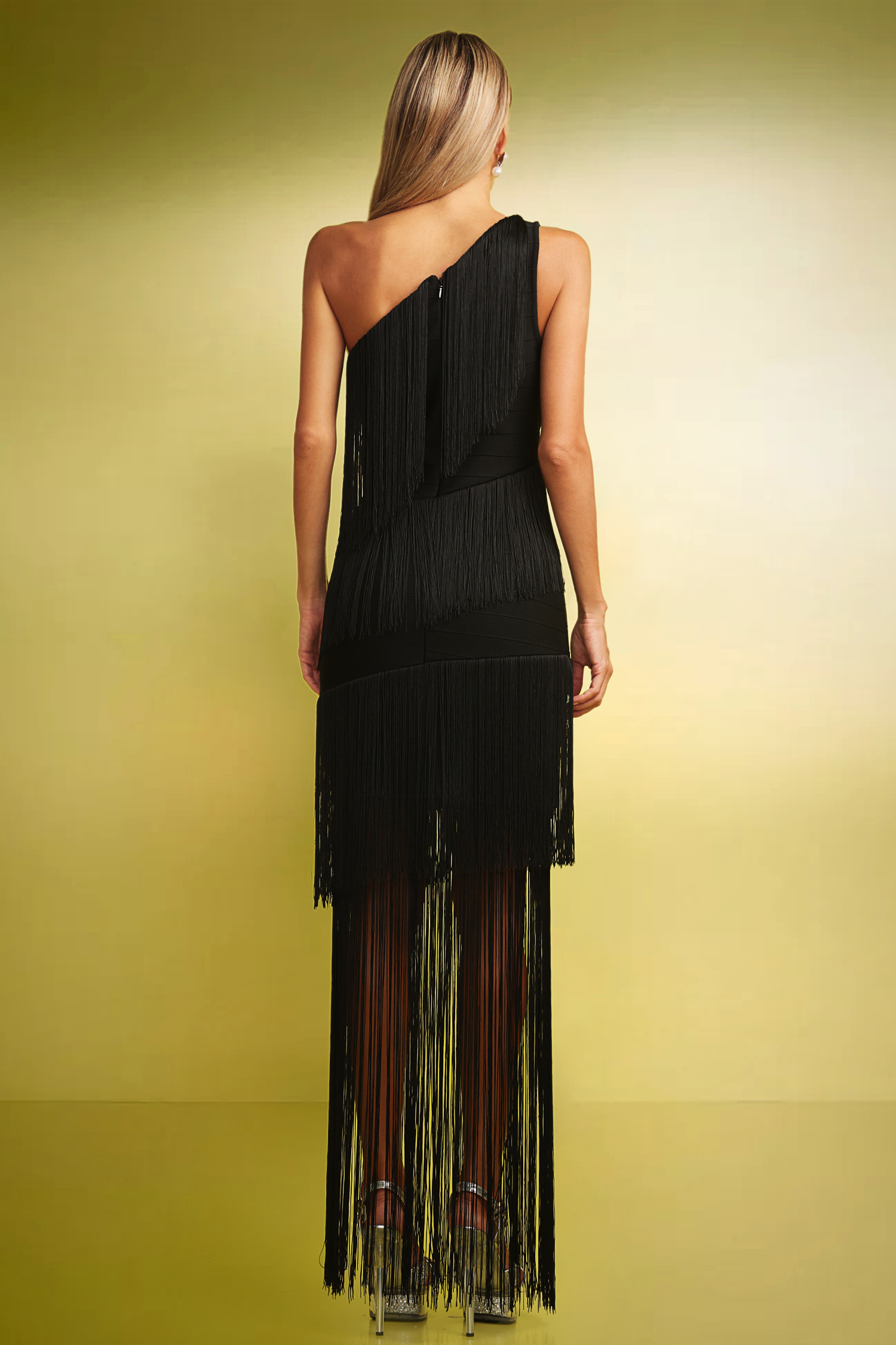 Orli Tassels One Shoulder Bandage Maxi Dress