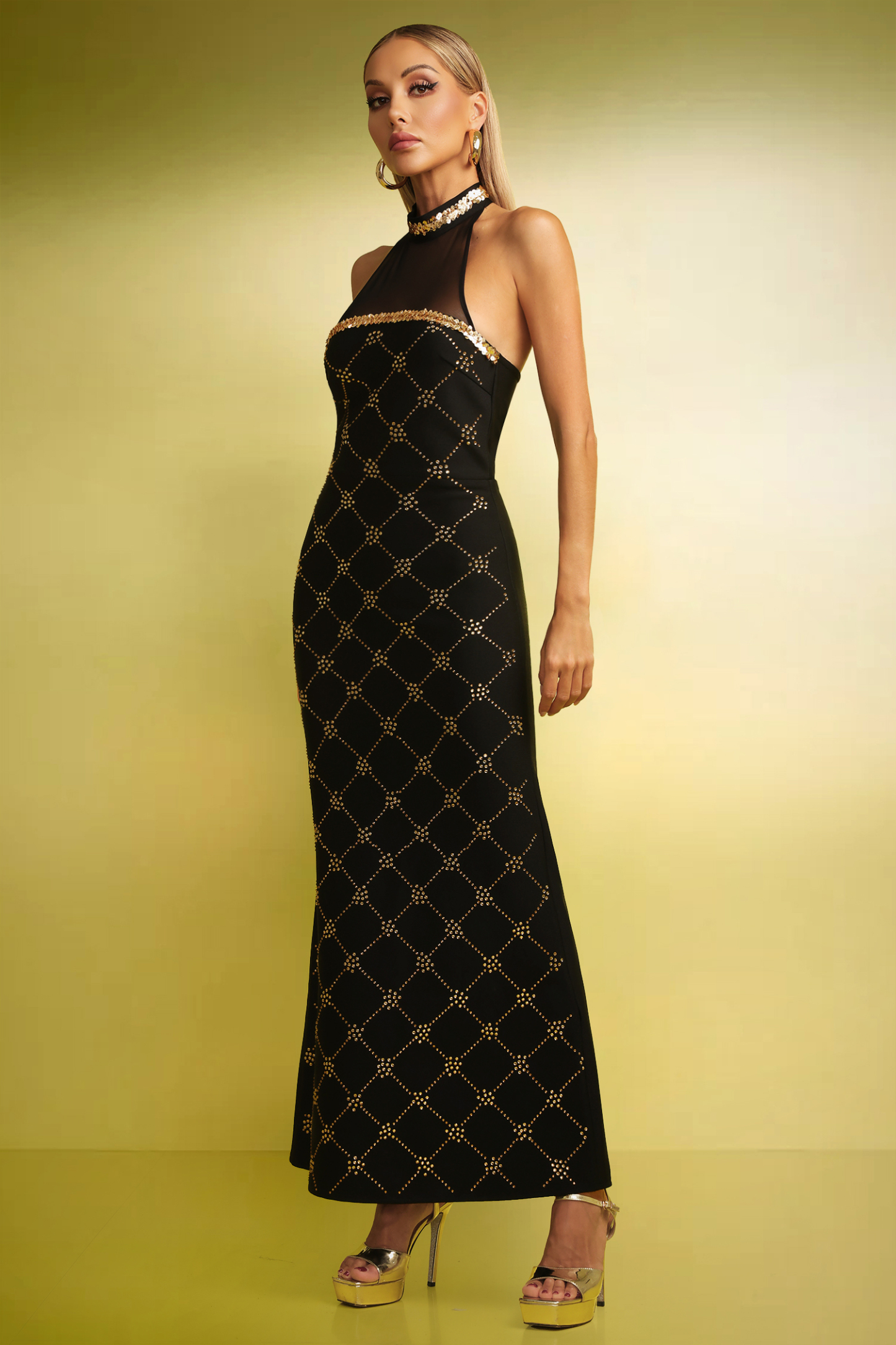 Eamon Sequins Diamond Slim Bandage Maxi Dress