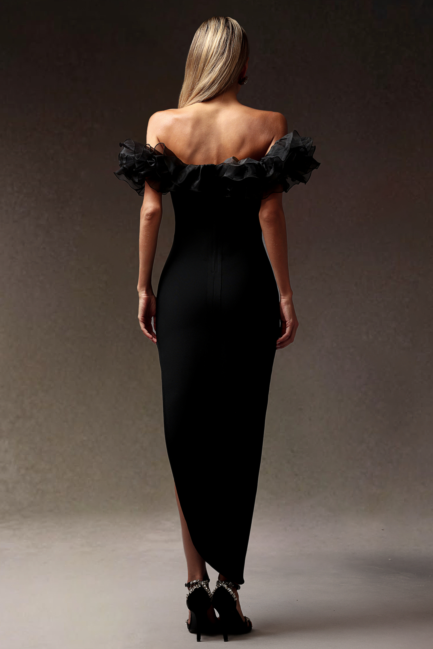 Samala Slit Falbala One shoulder Bandage Midi Dress