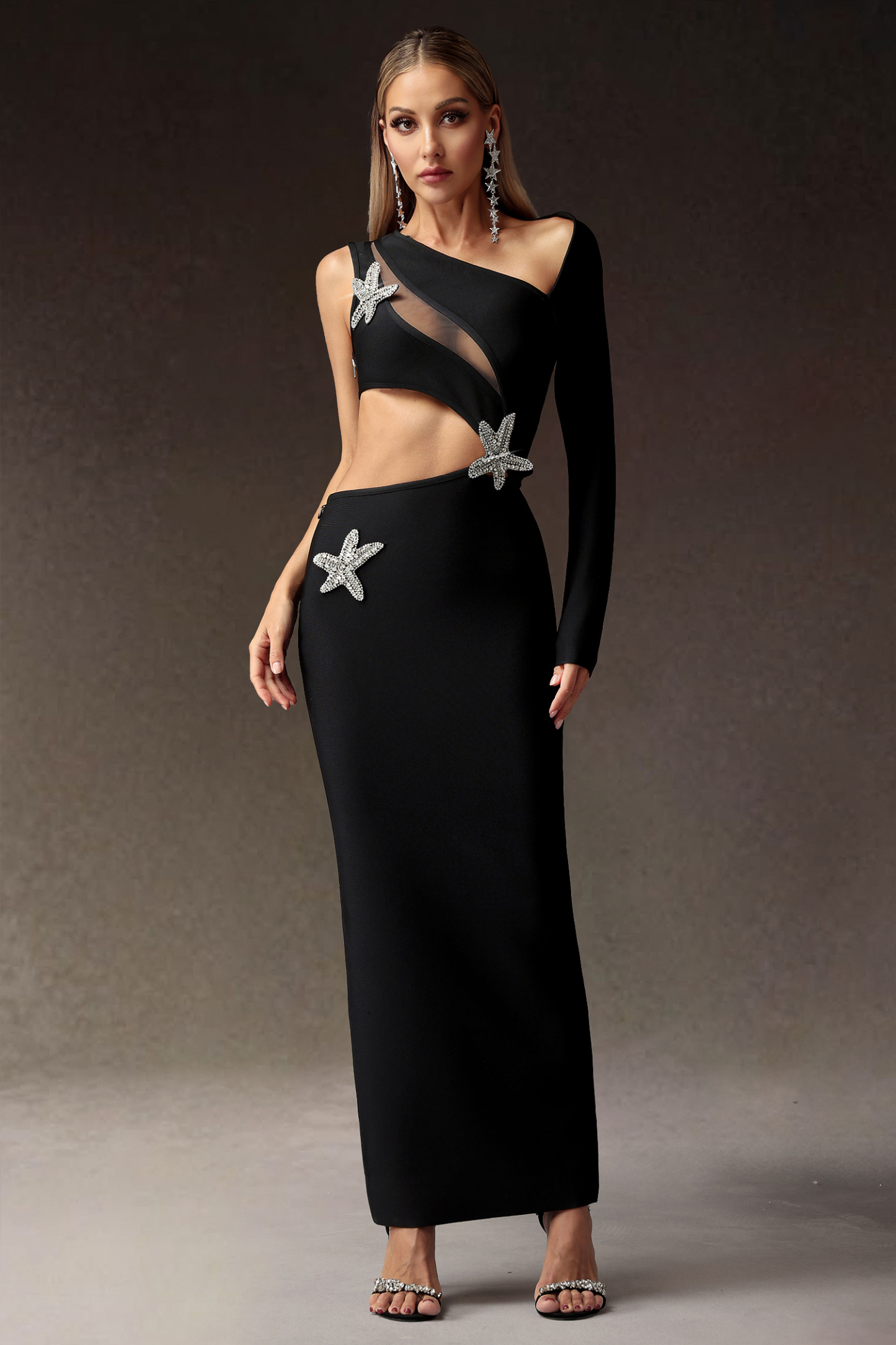 Lakira Slit One Shoulder Slim Hollowed-out Bandage Maxi Dress