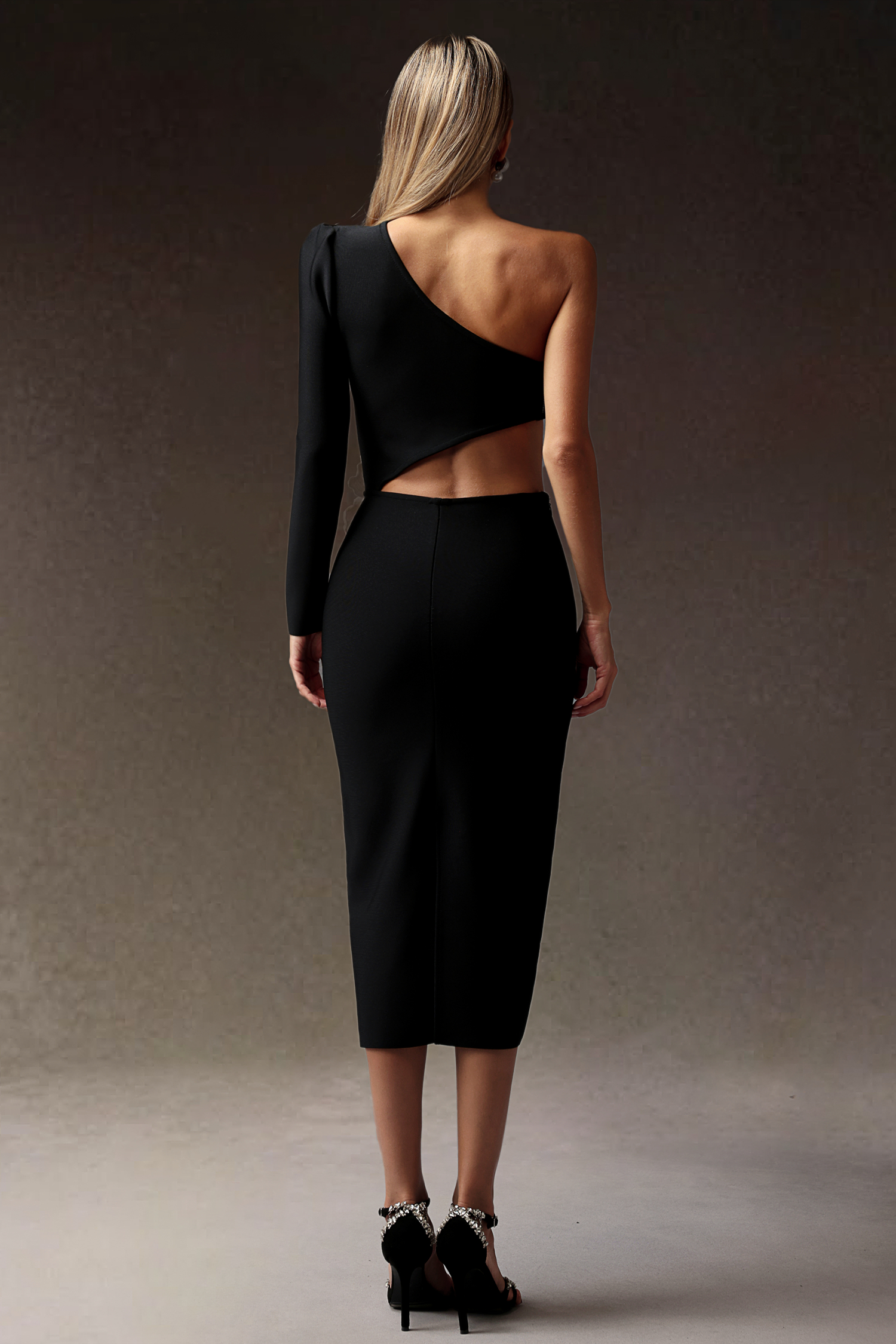 Yette Flower One Shoulder Slim Bandage Midi Dress