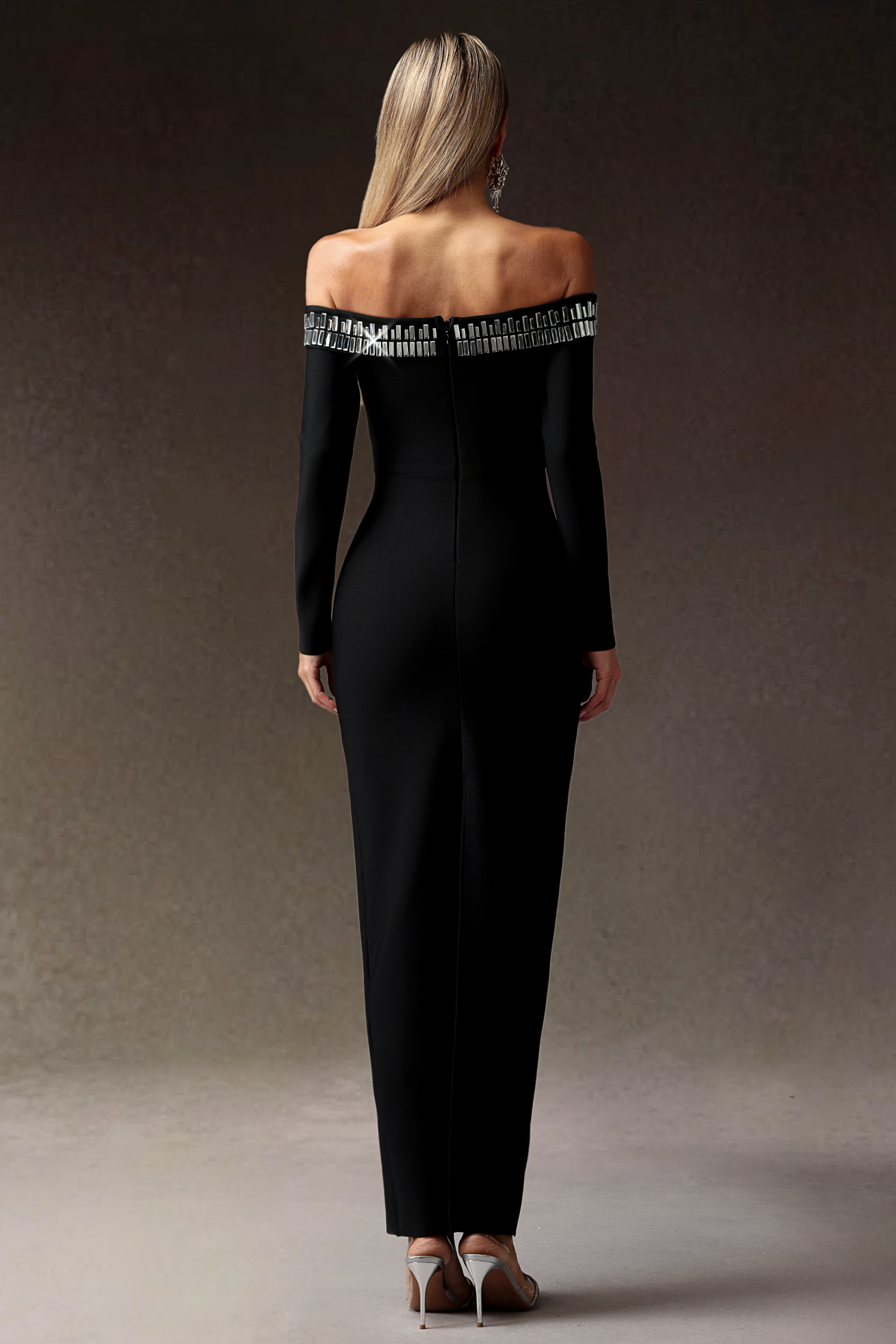Phyllis Diamond Slim Long Sleeves Bandage maxi Dress
