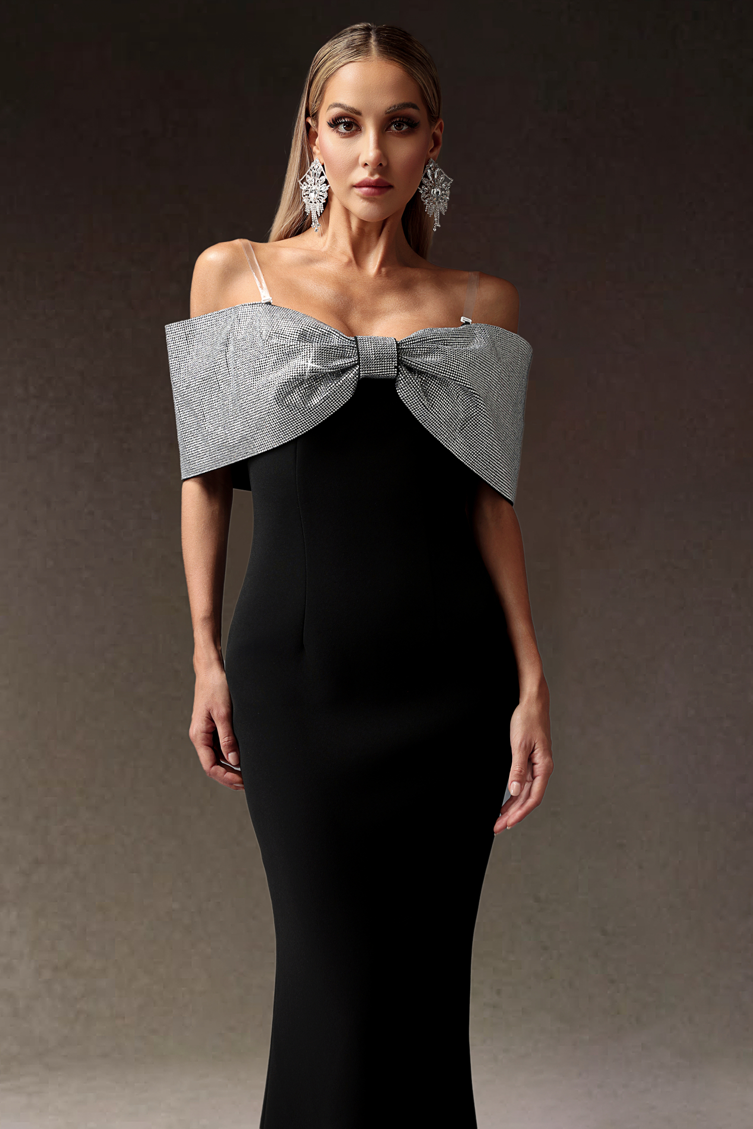 Liopa Bow Diamond Slim Maxi Dress