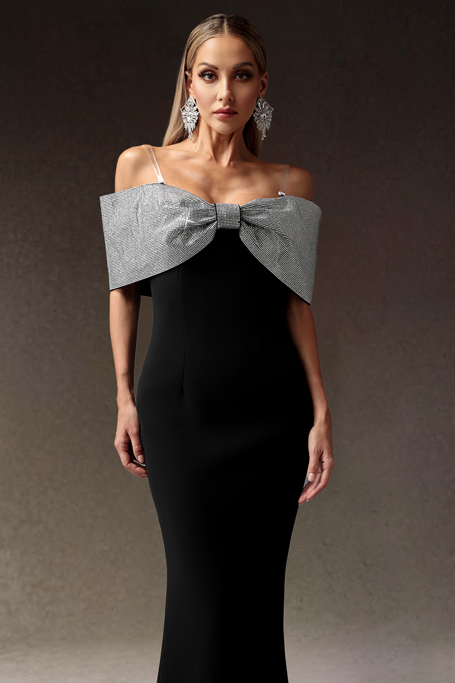 Liopa Bow Diamond Slim Maxi Dress