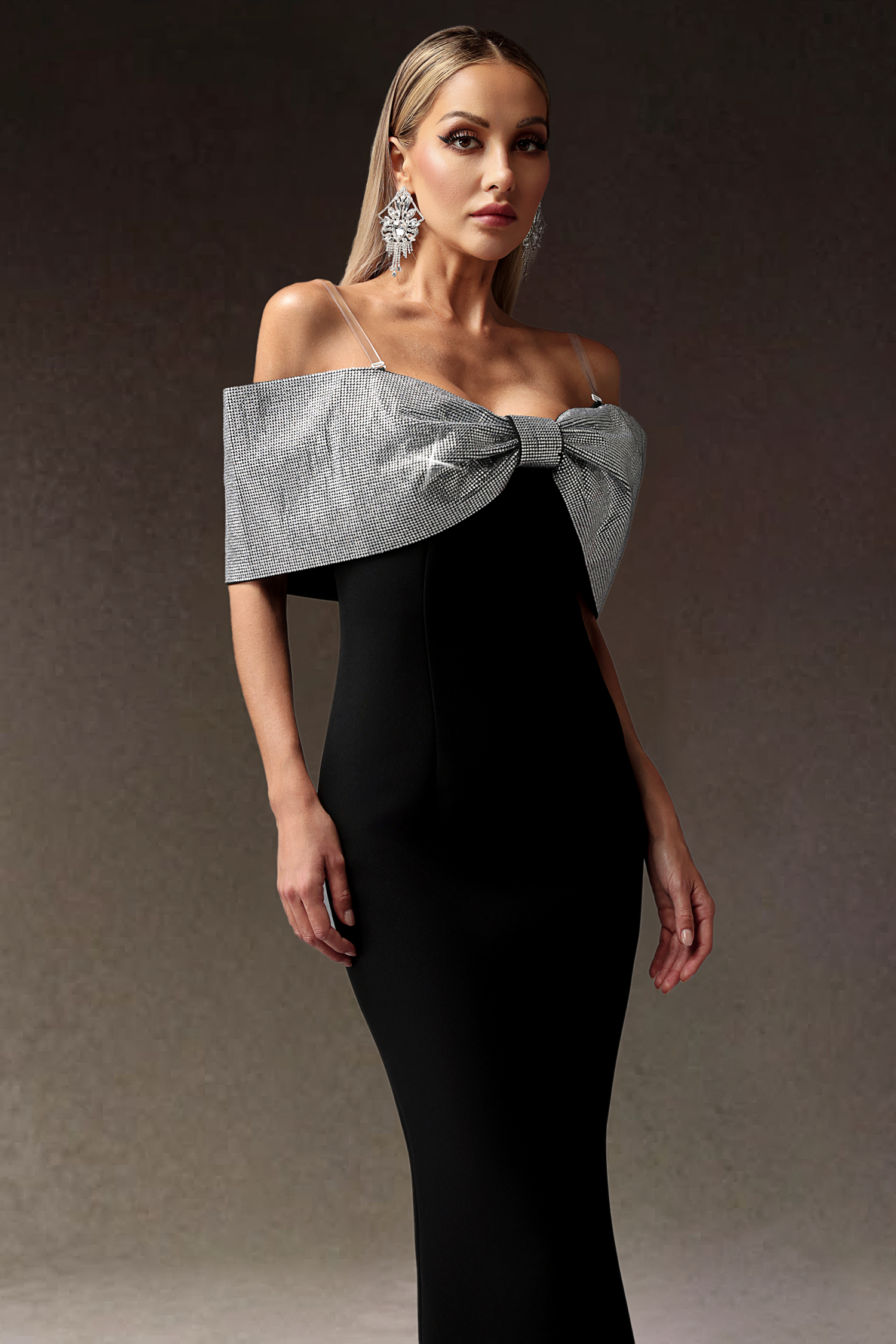 Liopa Bow Diamond Slim Maxi Dress