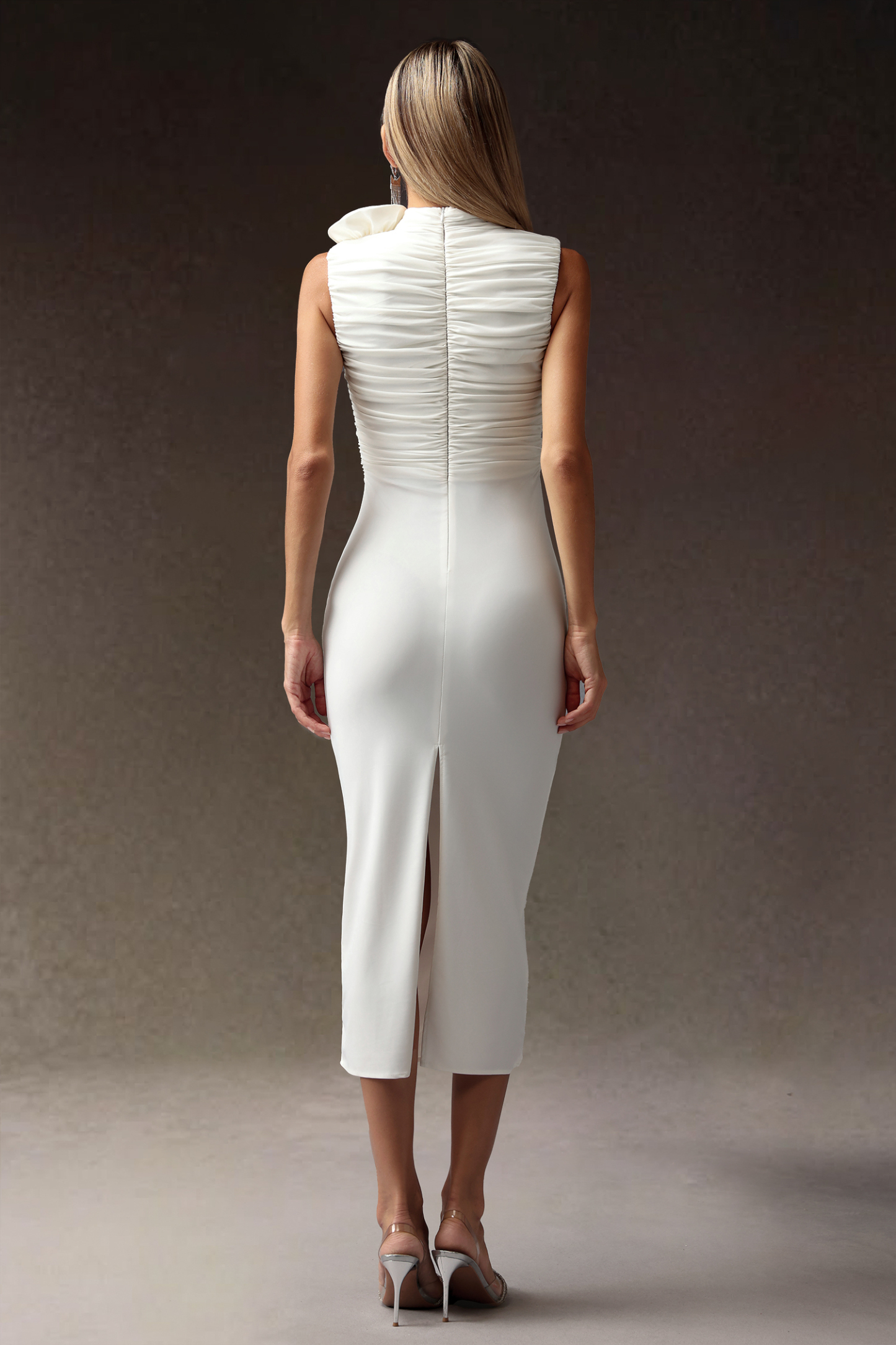 Shaney Flowers Slim Sleeveless Midi Dress