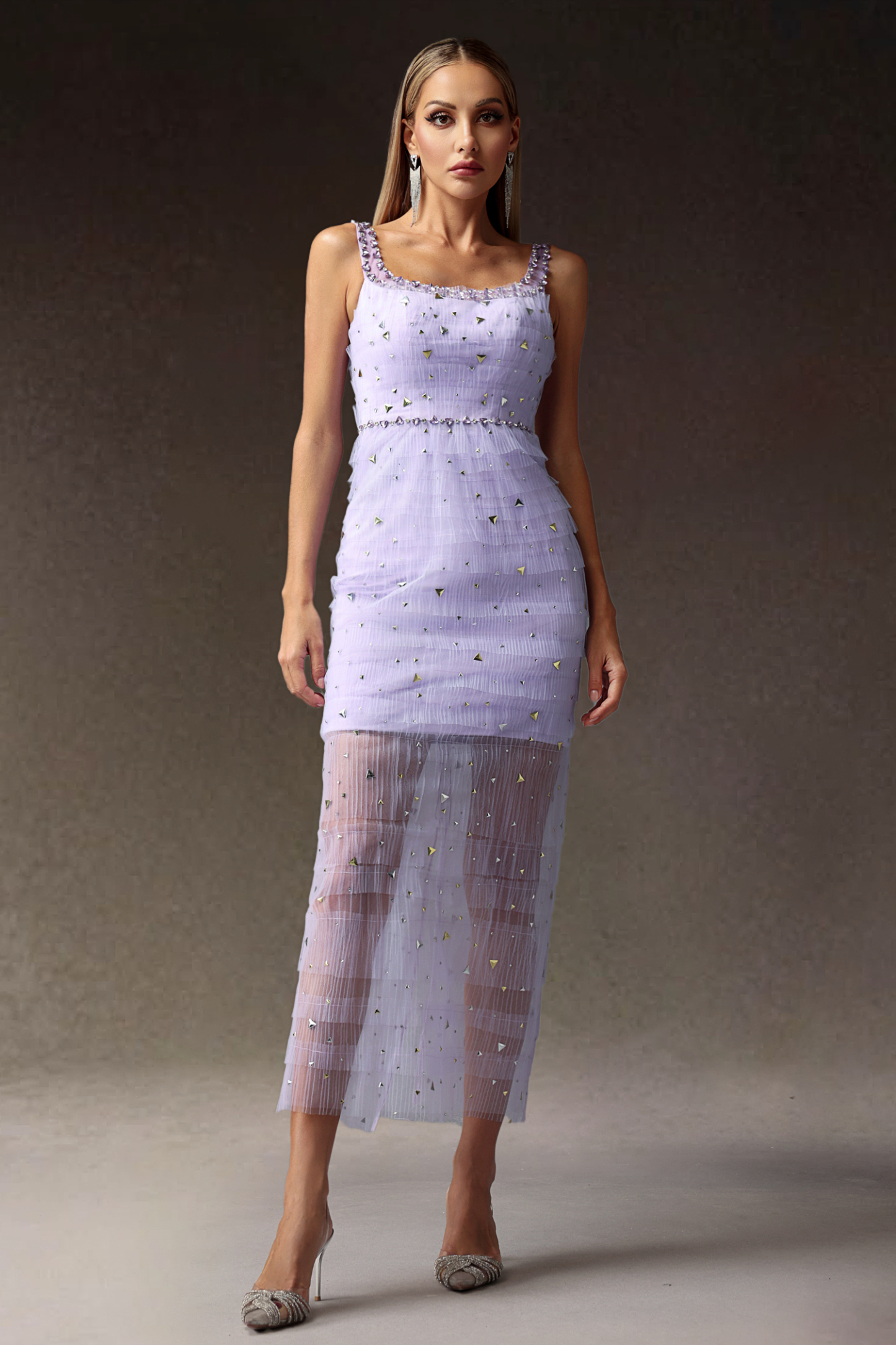 Lenra Sleeveless Diamond Sequin Maxi Dress