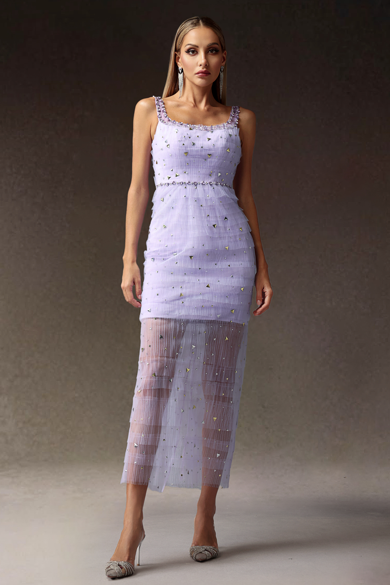 Lenra Sleeveless Diamond Sequin Maxi Dress