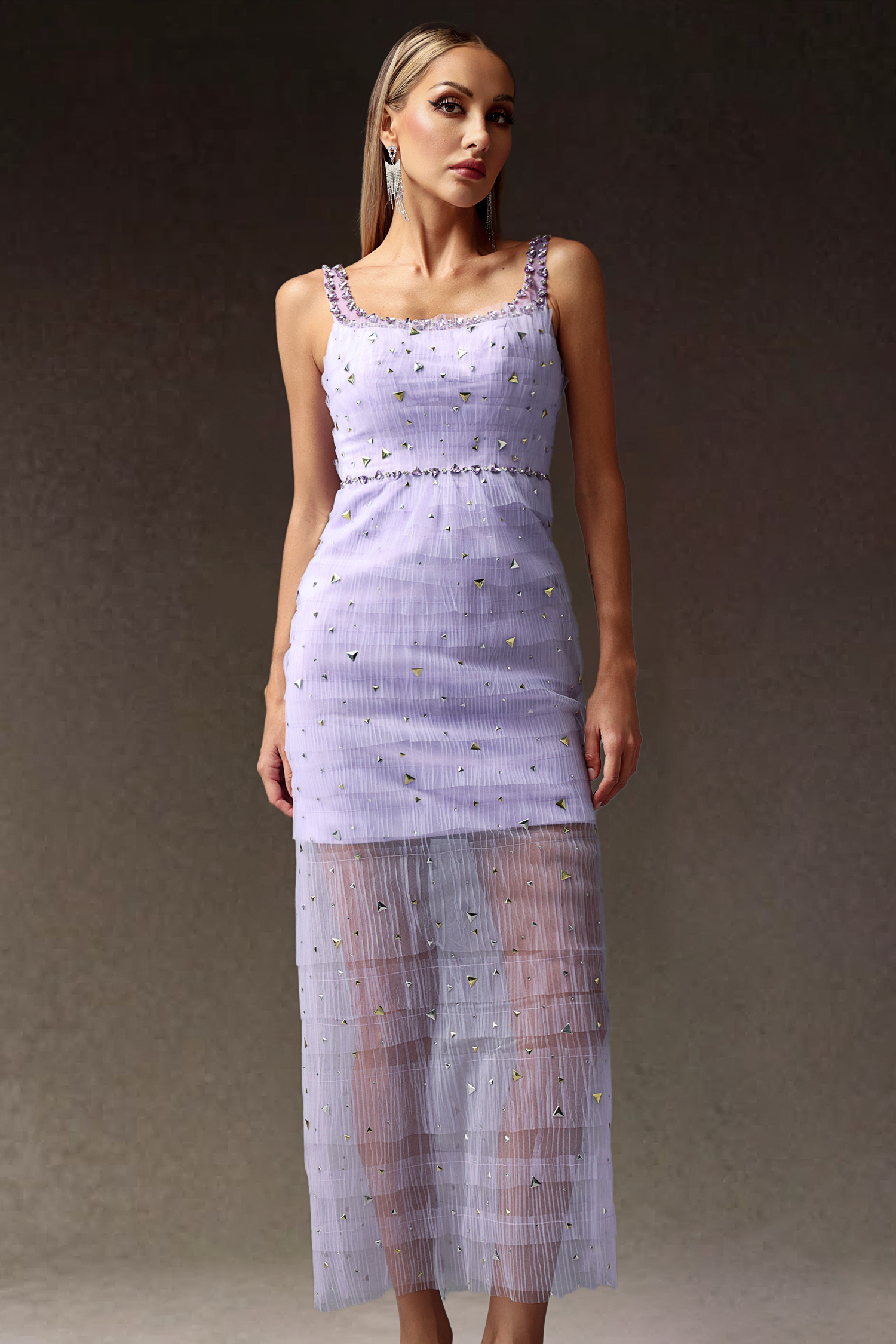 Lenra Sleeveless Diamond Sequin Maxi Dress