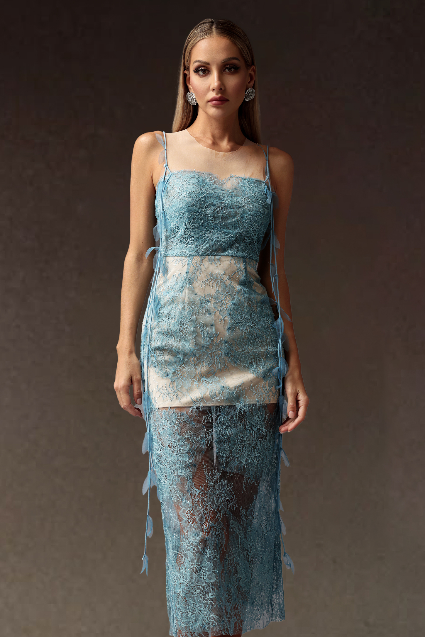 Pillnee Sleeveless Flowers Lace Sequins Maxi Dress