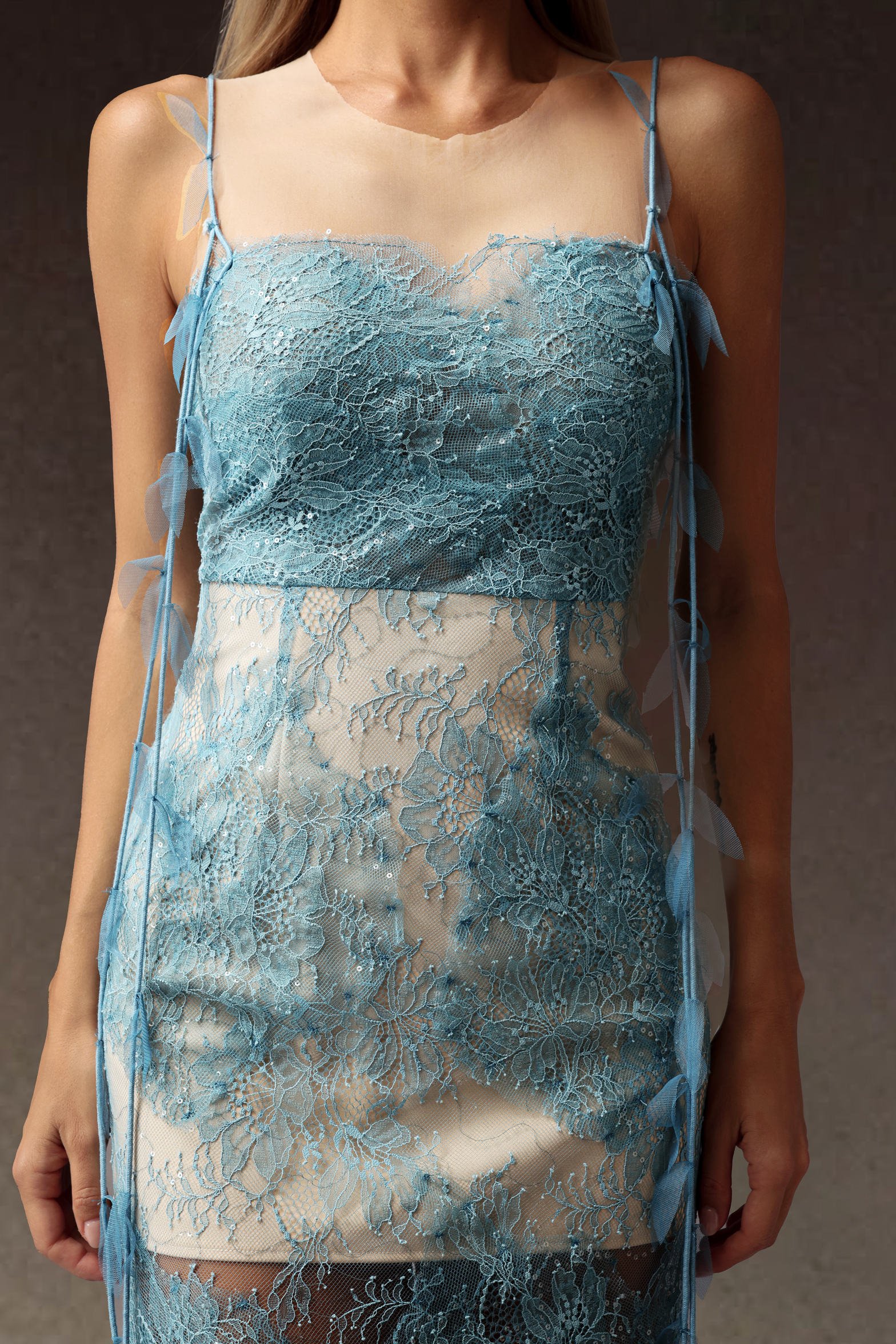 Pillnee Sleeveless Flowers Lace Sequins Maxi Dress