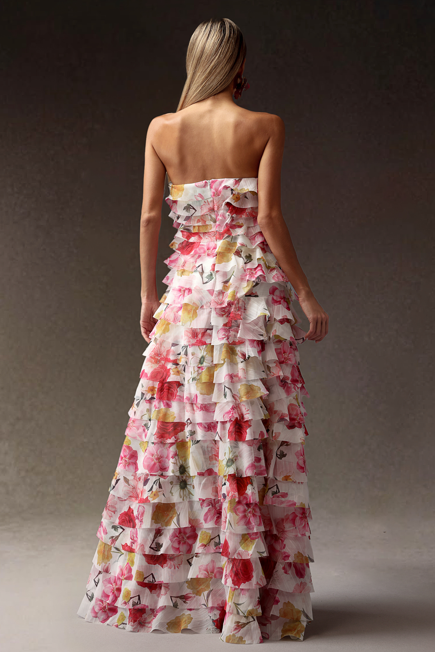 Kerlin Flowers Strapless Falbala Maxi Dress