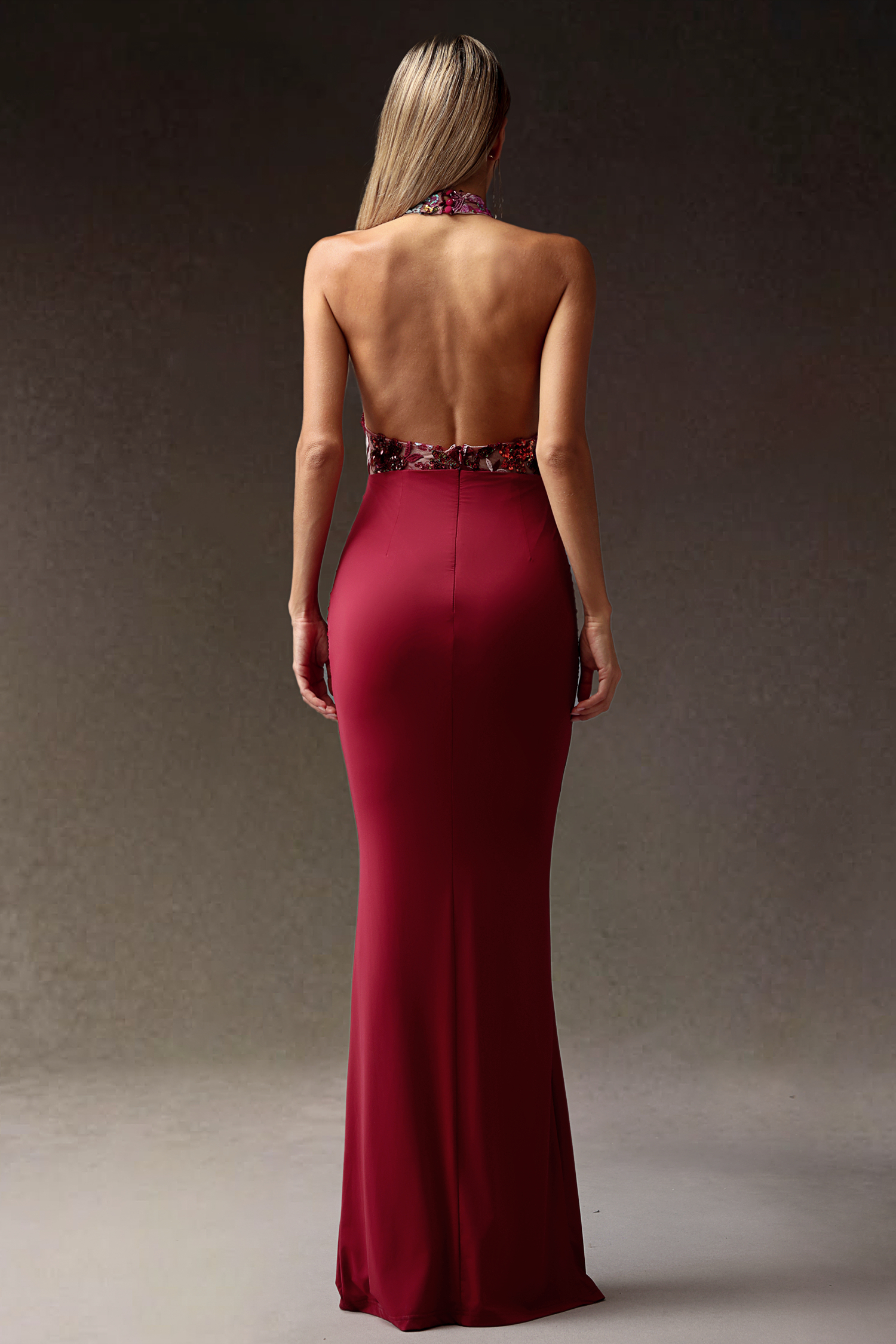 Elisabeth Flowers Sequins Slim Maxi Dress