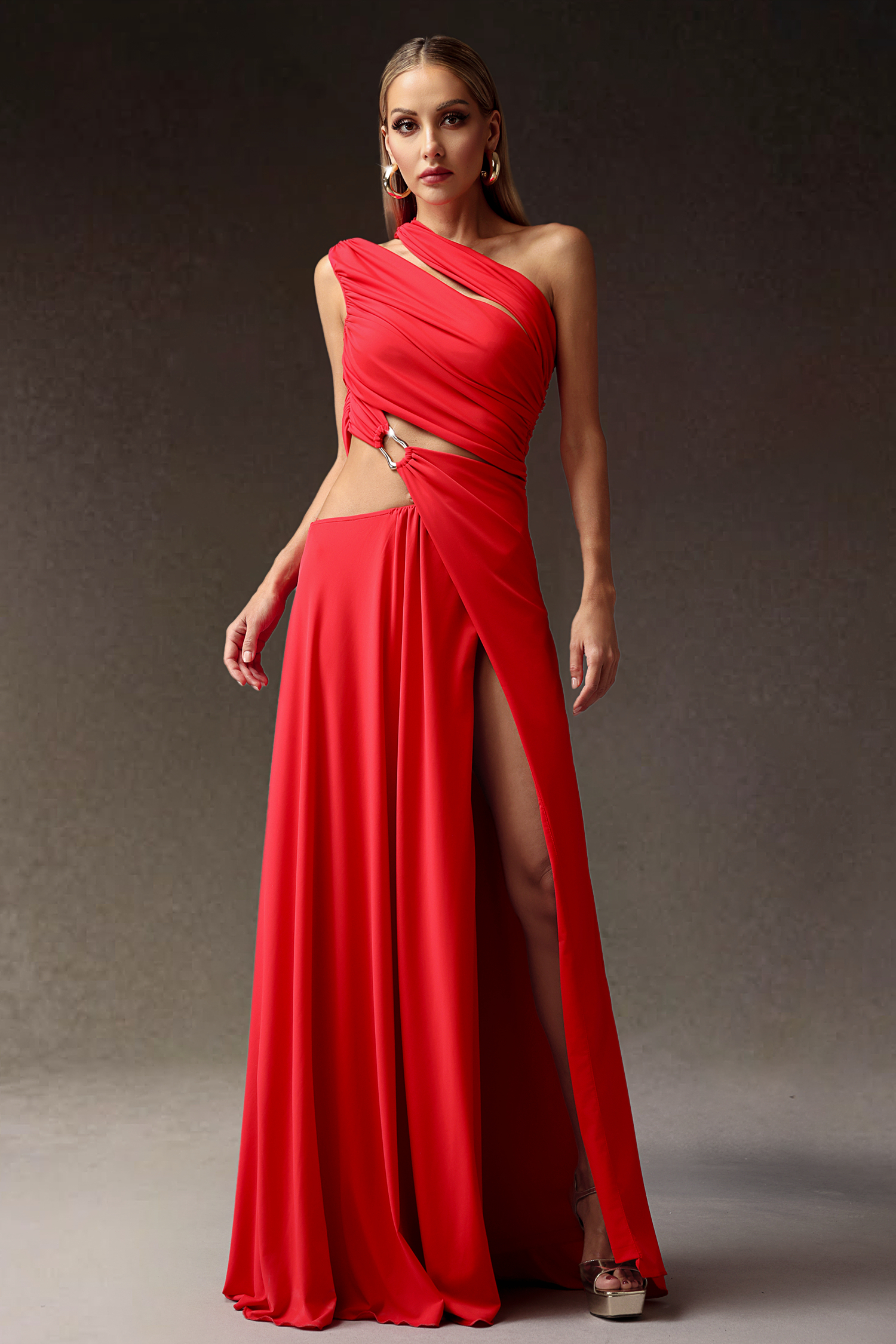 Xlyia High Slit Hollowed-out Maxi Dress