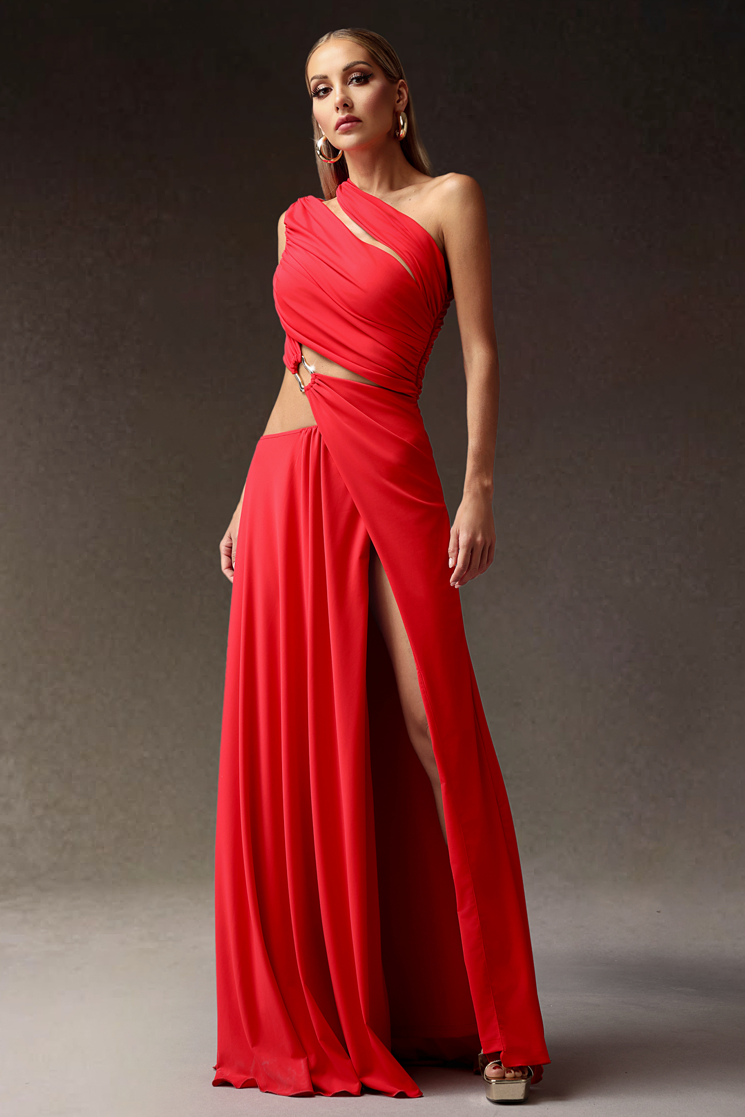Xlyia High Slit Hollowed-out Maxi Dress