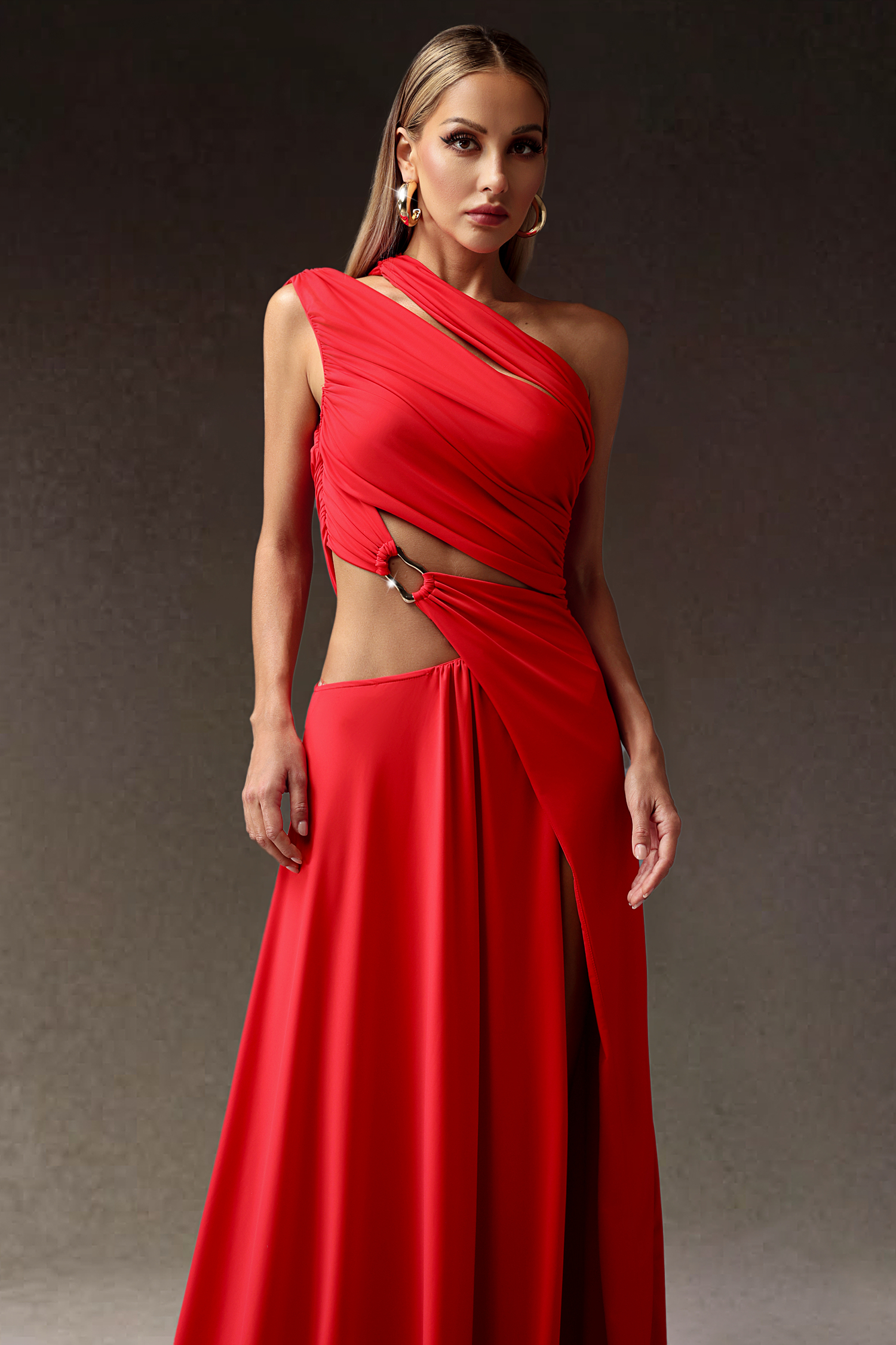 Xlyia High Slit Hollowed-out Maxi Dress
