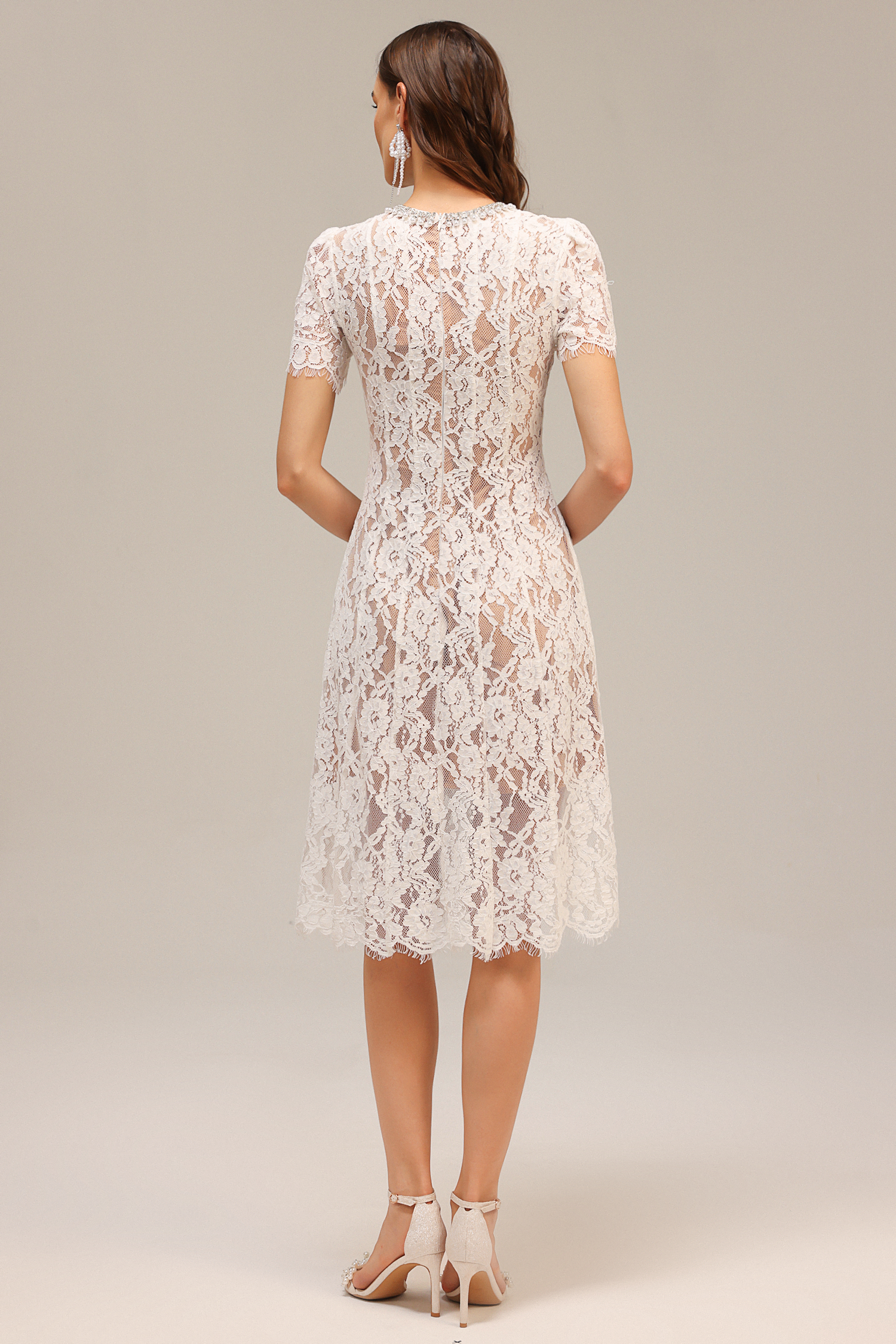 Winni Pearl Short Sleeve Lace Midi Dress