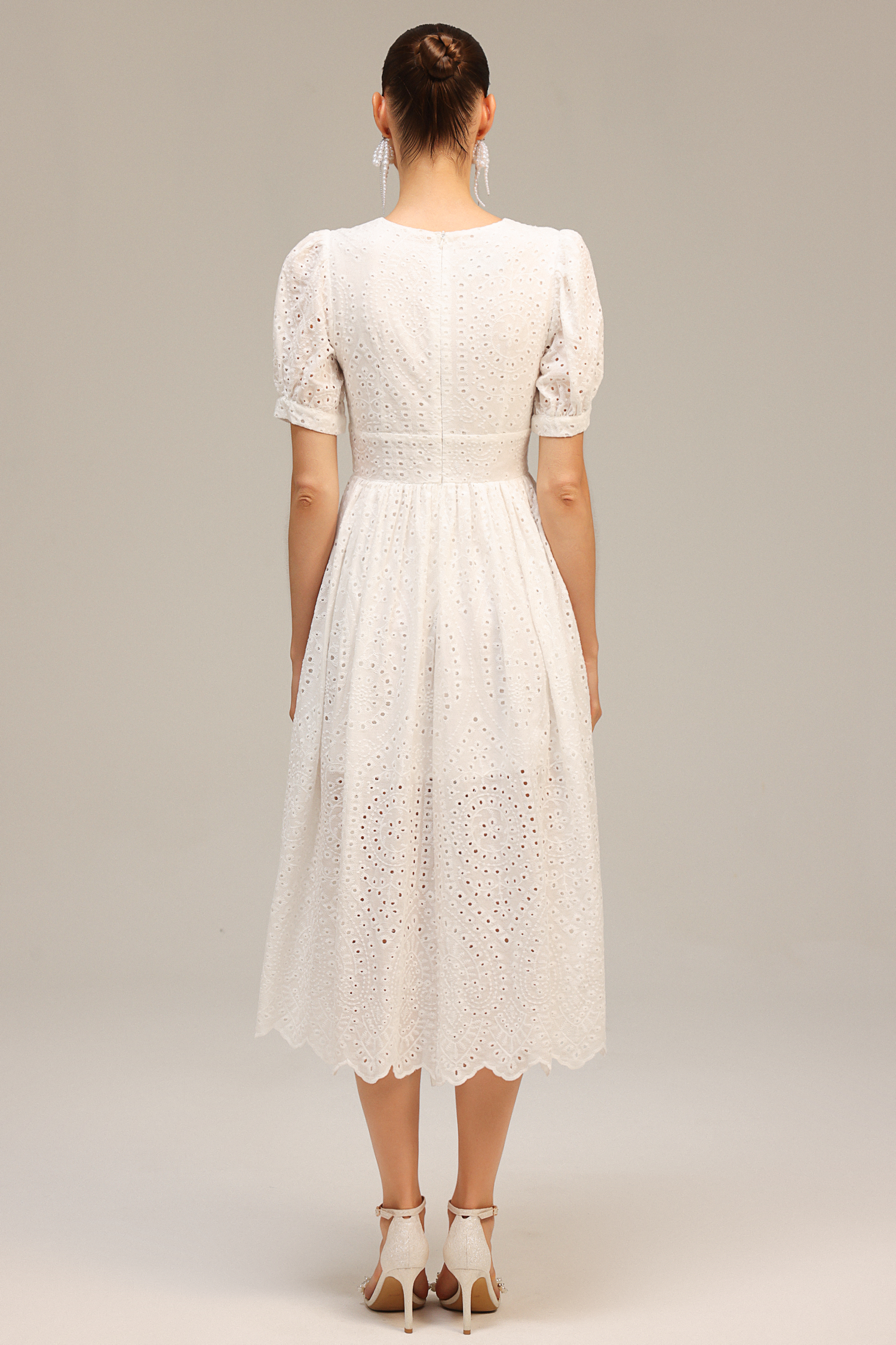 Timesha V-Neck Short Sleeve Lace Midi Dress