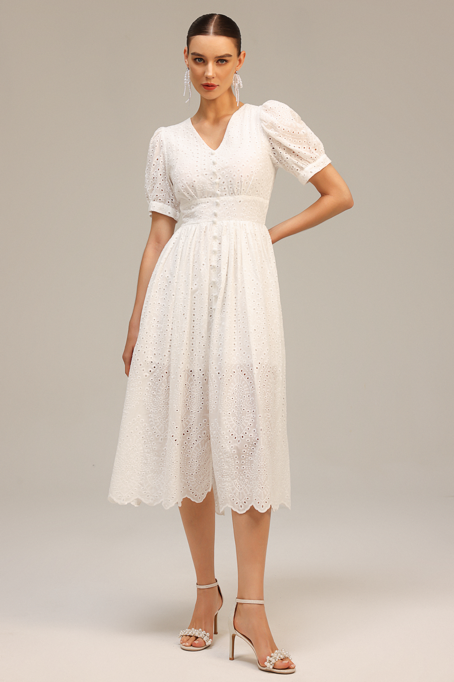Timesha V-Neck Short Sleeve Lace Midi Dress