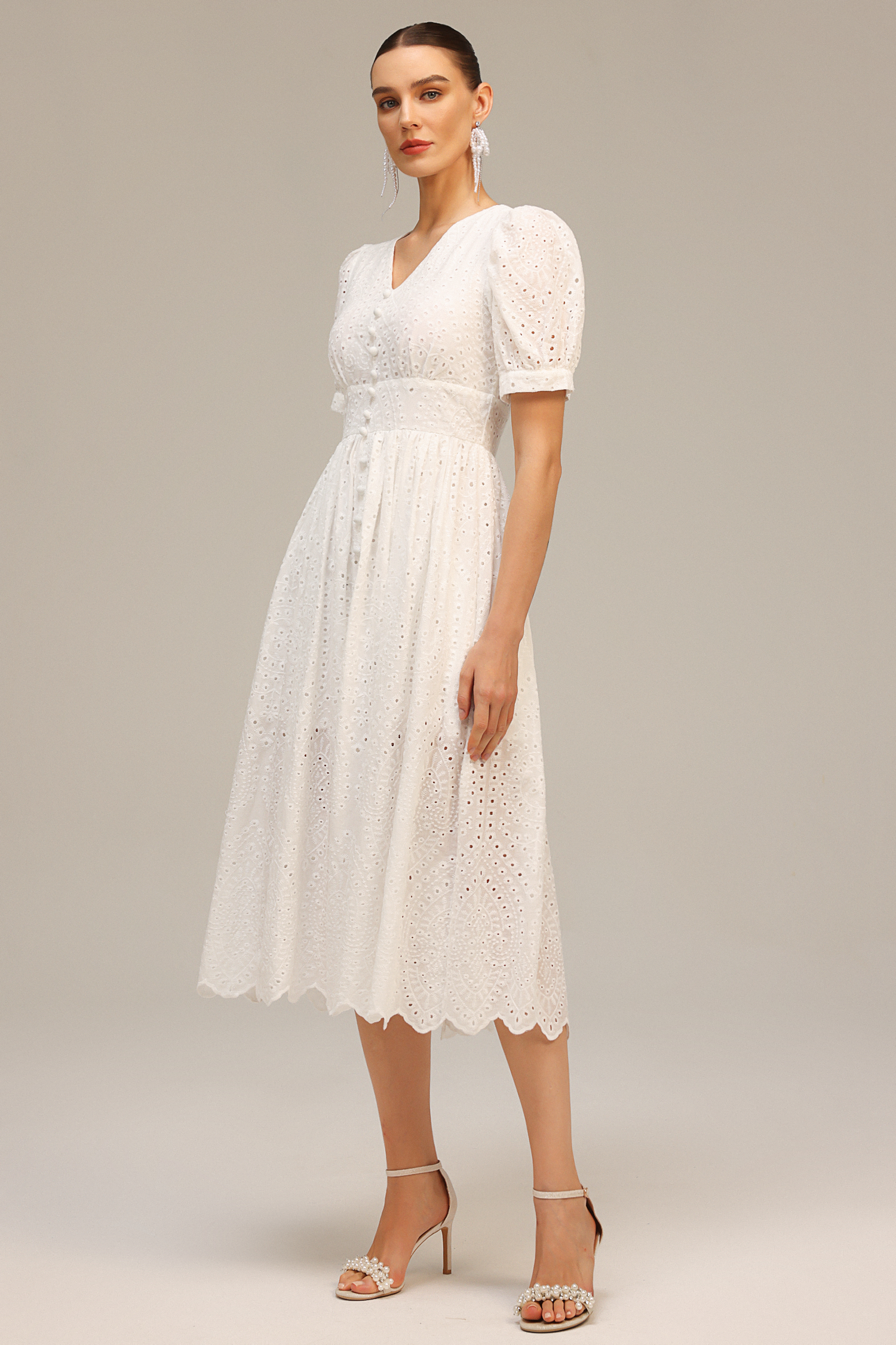 Timesha V-Neck Short Sleeve Lace Midi Dress