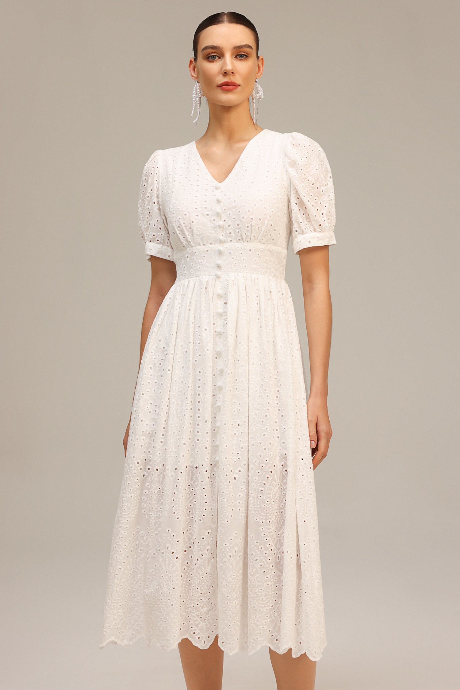 Timesha V-Neck Short Sleeve Lace Midi Dress