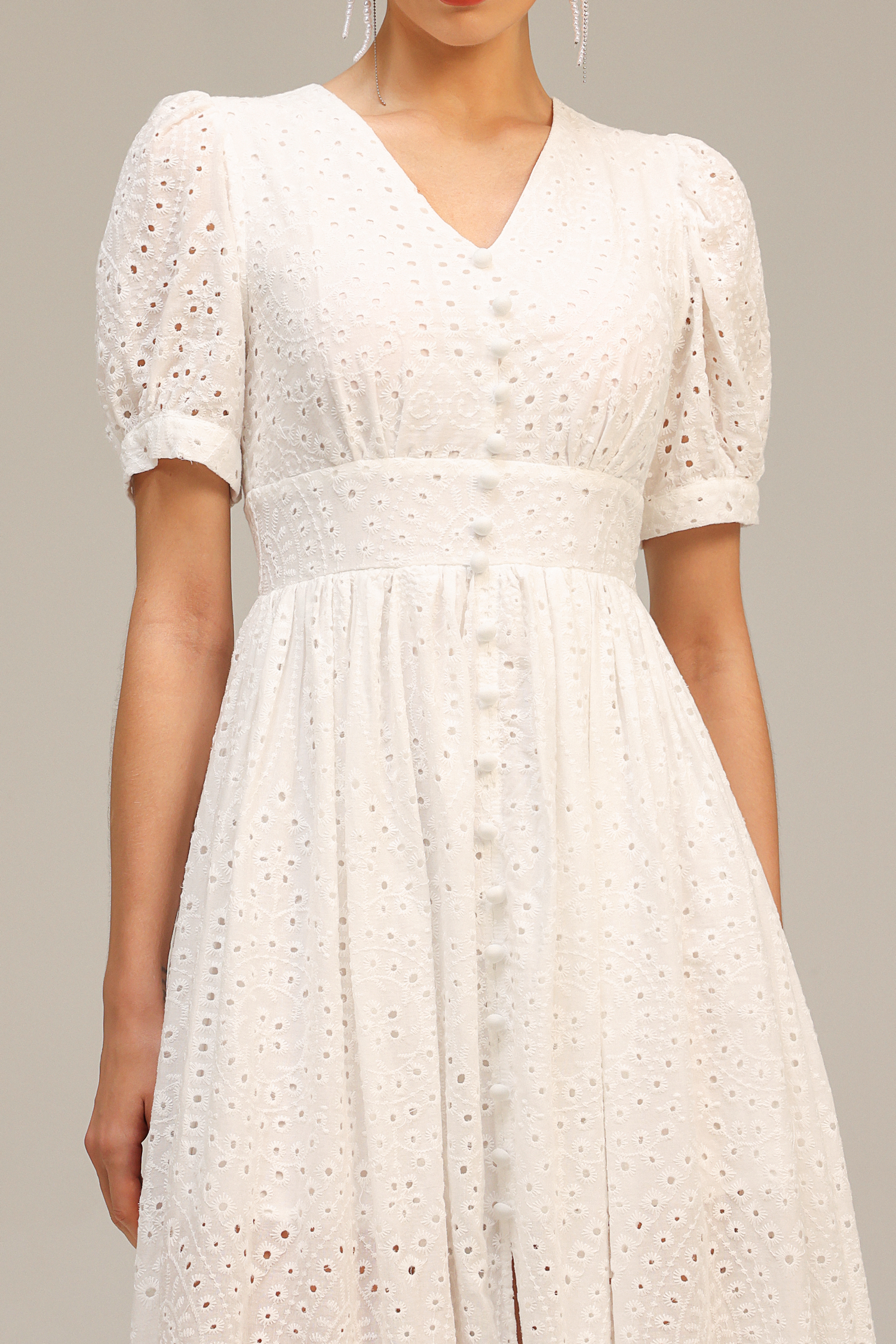 Timesha V-Neck Short Sleeve Lace Midi Dress