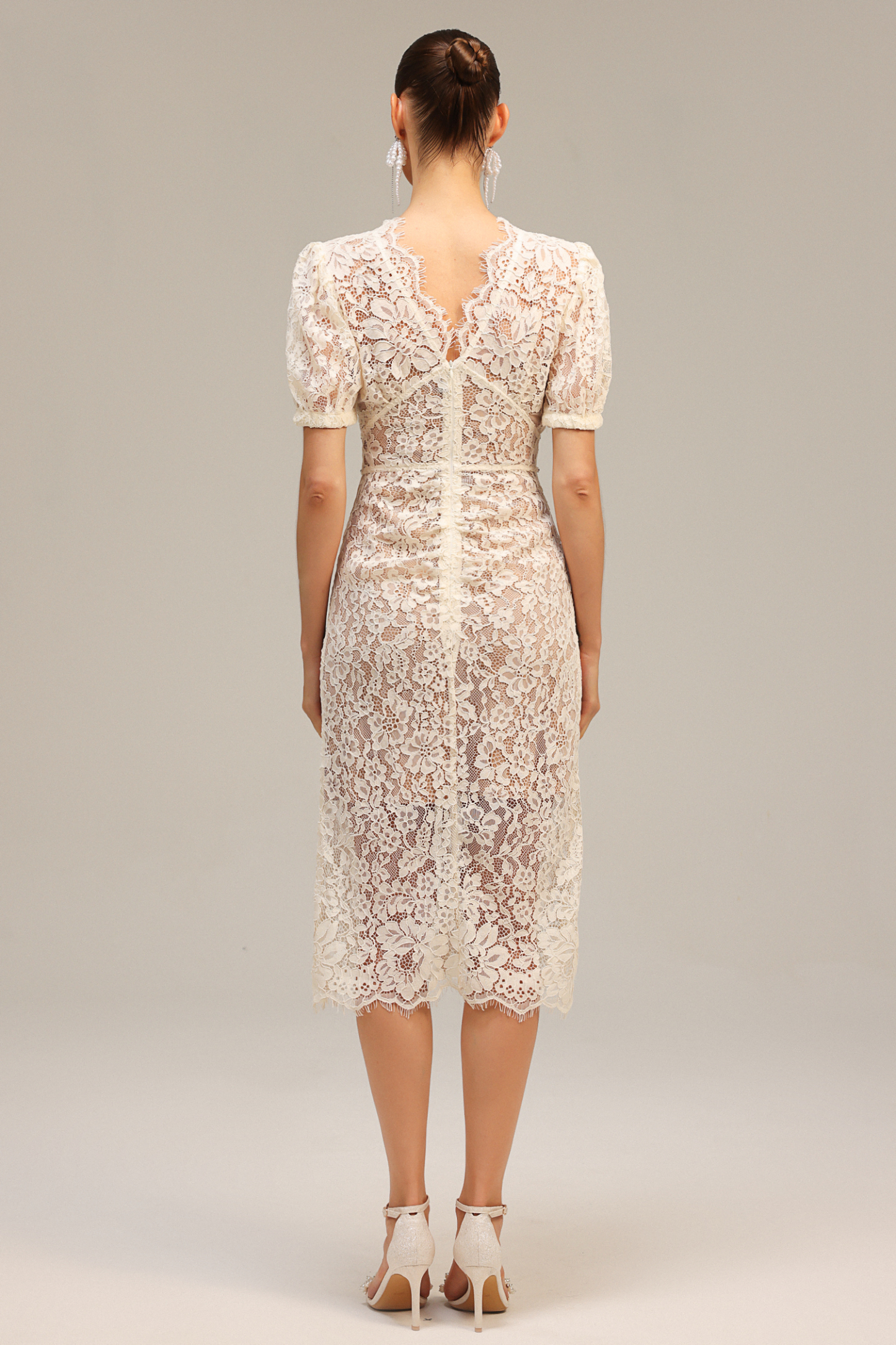 Modan V-Neck Short Sleeve Lace Maxi Dress